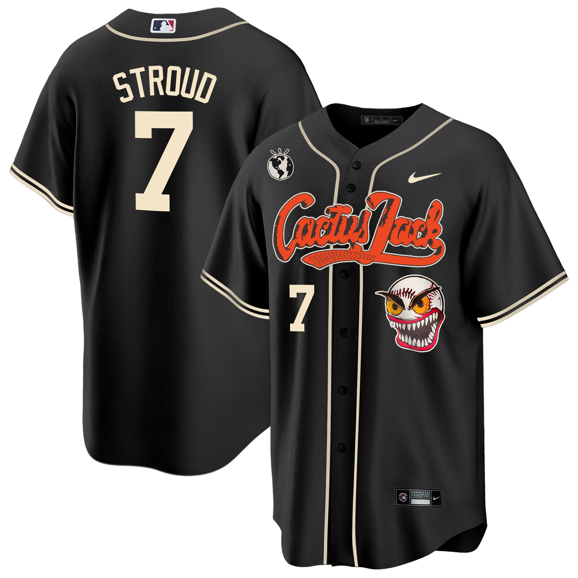 CJ Stroud Men's Houston Astros Cactus Jack Cool Base Black Jersey - All Stitched