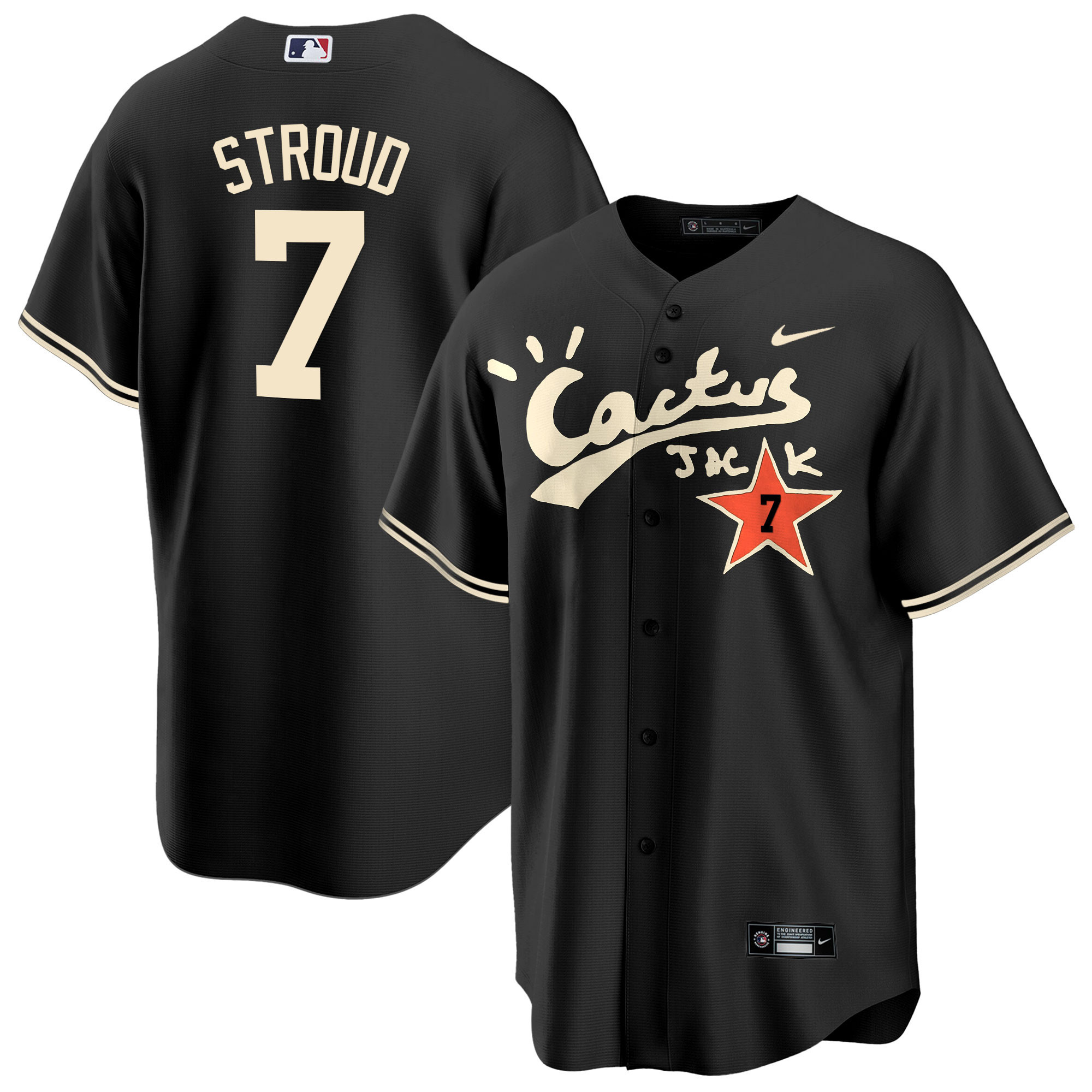 CJ Stroud Men's Houston Astros Cactus Jack Cool Base V2 Black Jersey - All Stitched