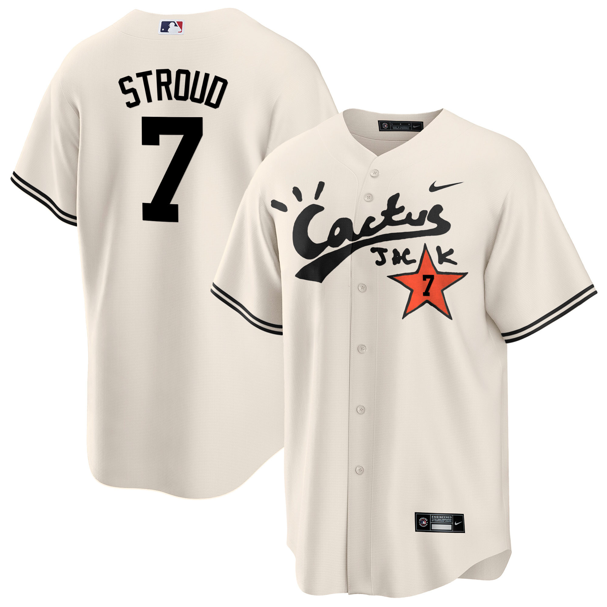 CJ Stroud Men's Houston Astros Cactus Jack Cool Base V2 Cream Jersey - All Stitched