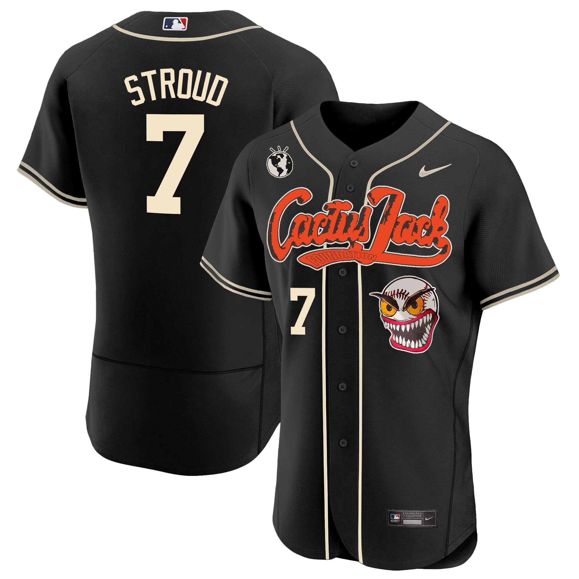 CJ Stroud Men's Houston Astros Cactus Jack Flex Base Black Jersey - All Stitched