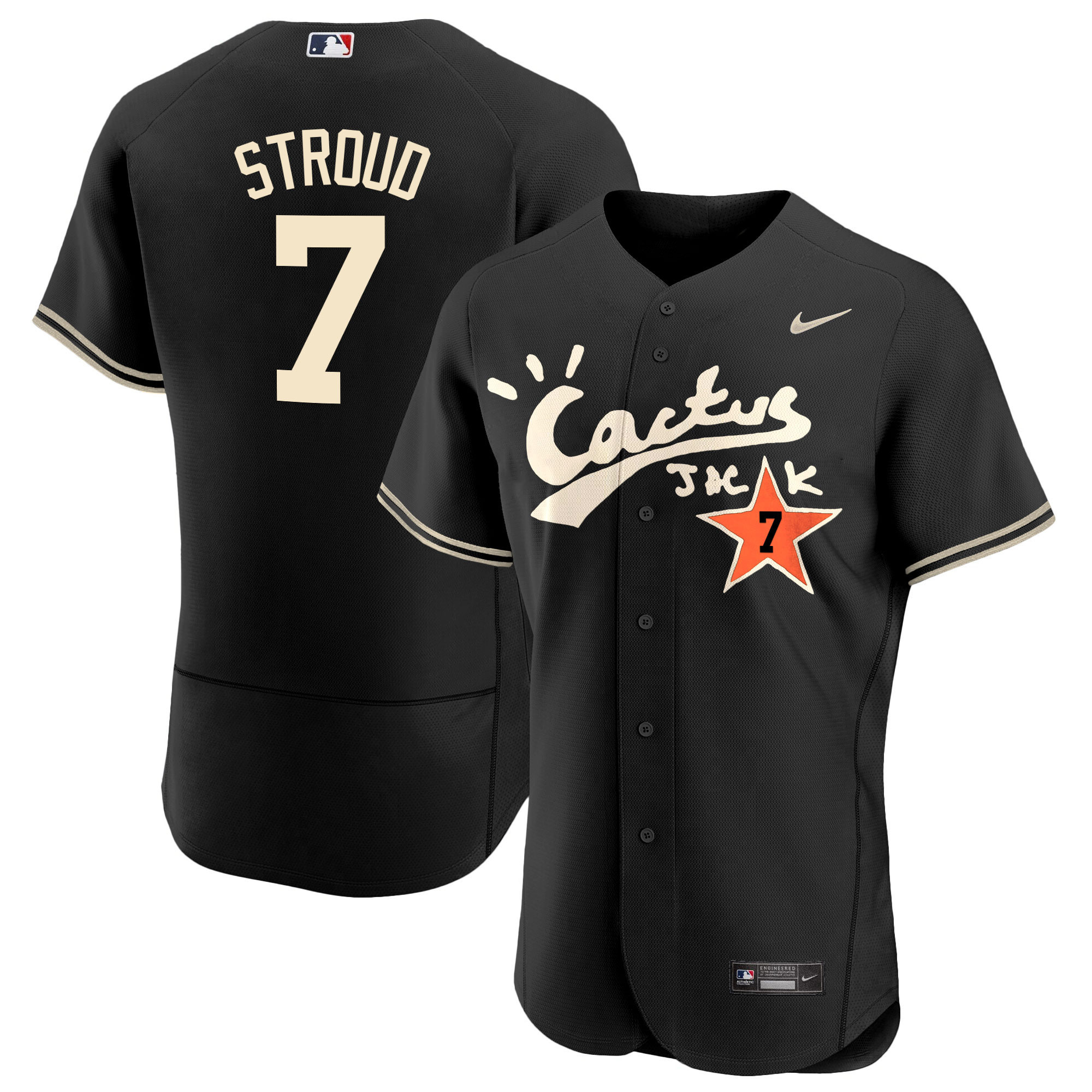 CJ Stroud Men's Houston Astros Cactus Jack Flex Base V2 Black Jersey - All Stitched