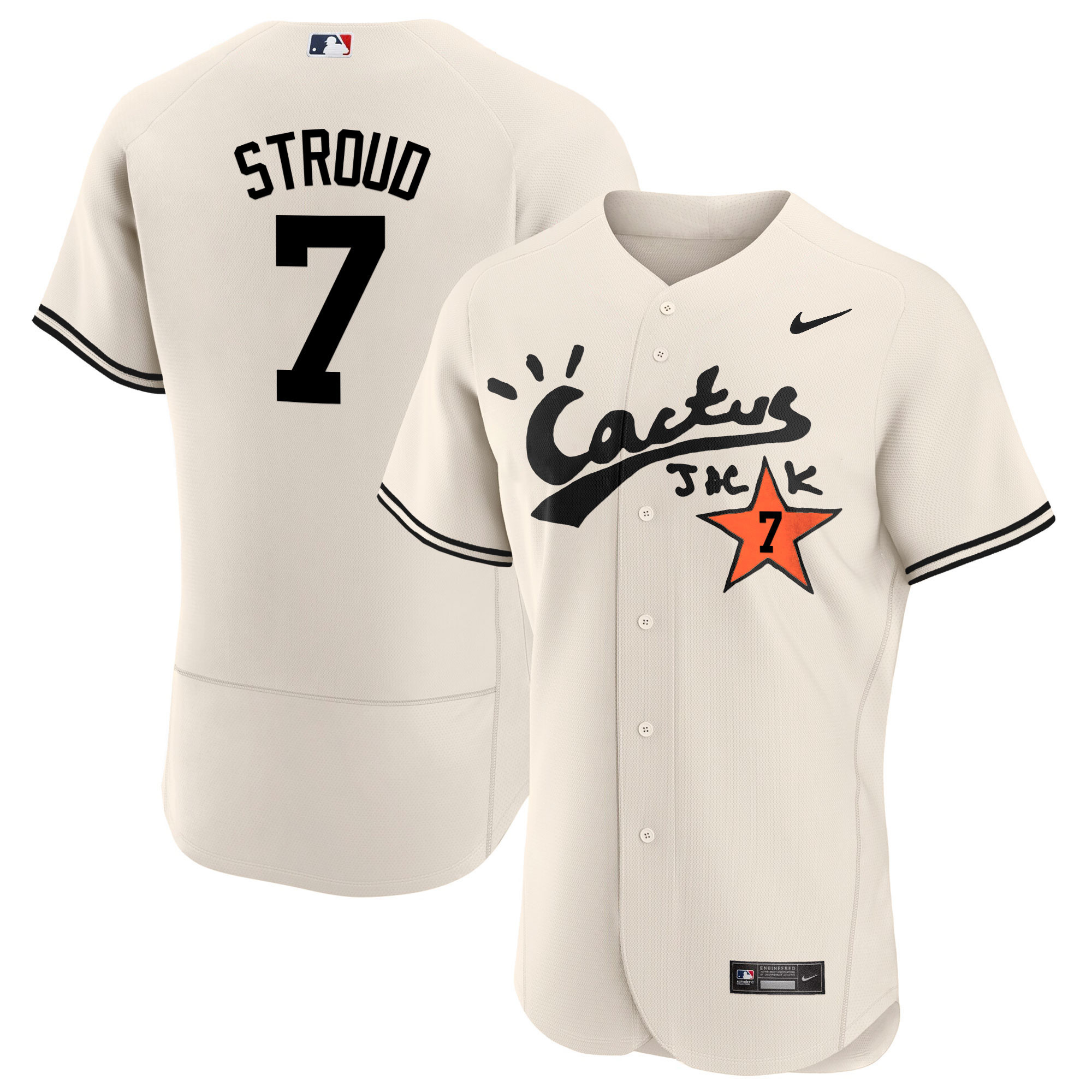 CJ Stroud Men's Houston Astros Cactus Jack Flex Base V2 Cream Jersey - All Stitched