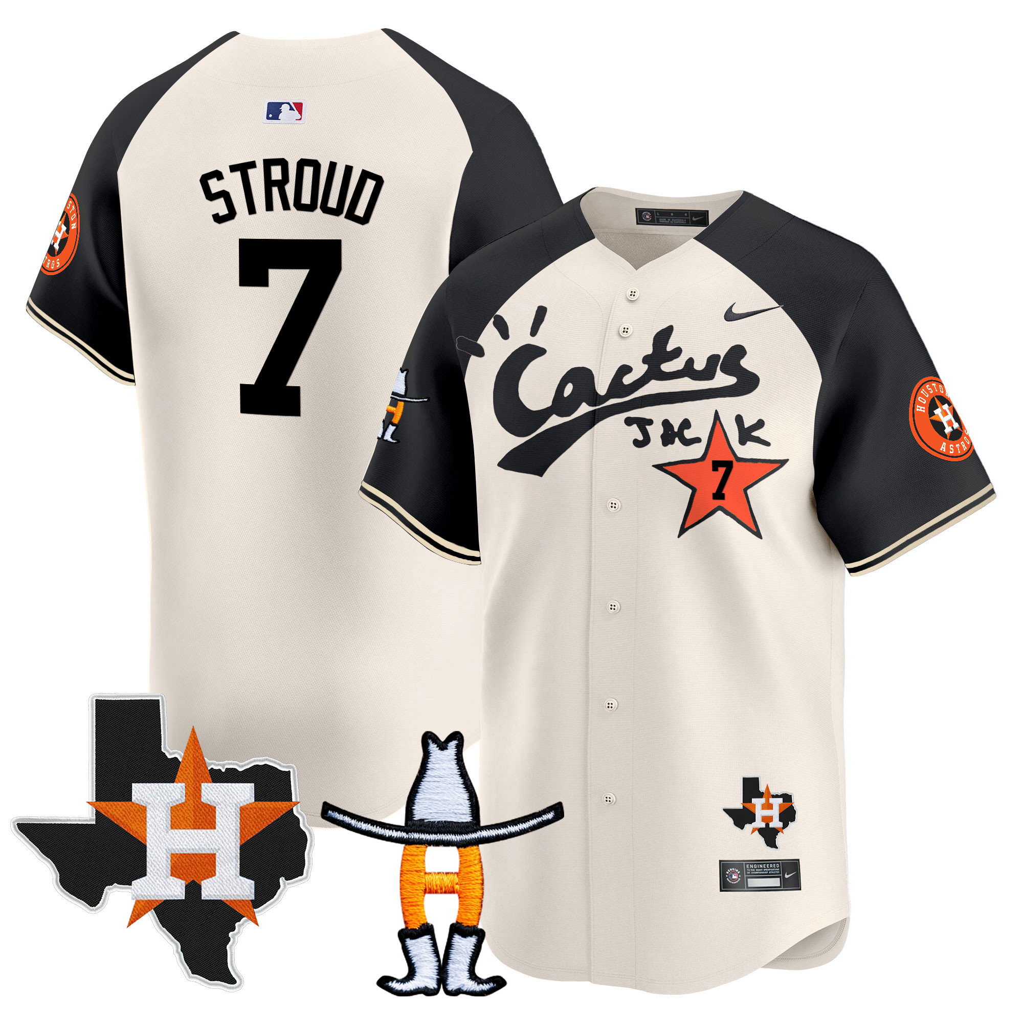 CJ Stroud Men's Houston Astros Cactus Jack Houston Rodeo Patch Vapor Premier Limited Cream Alternate Jersey - All Stitched