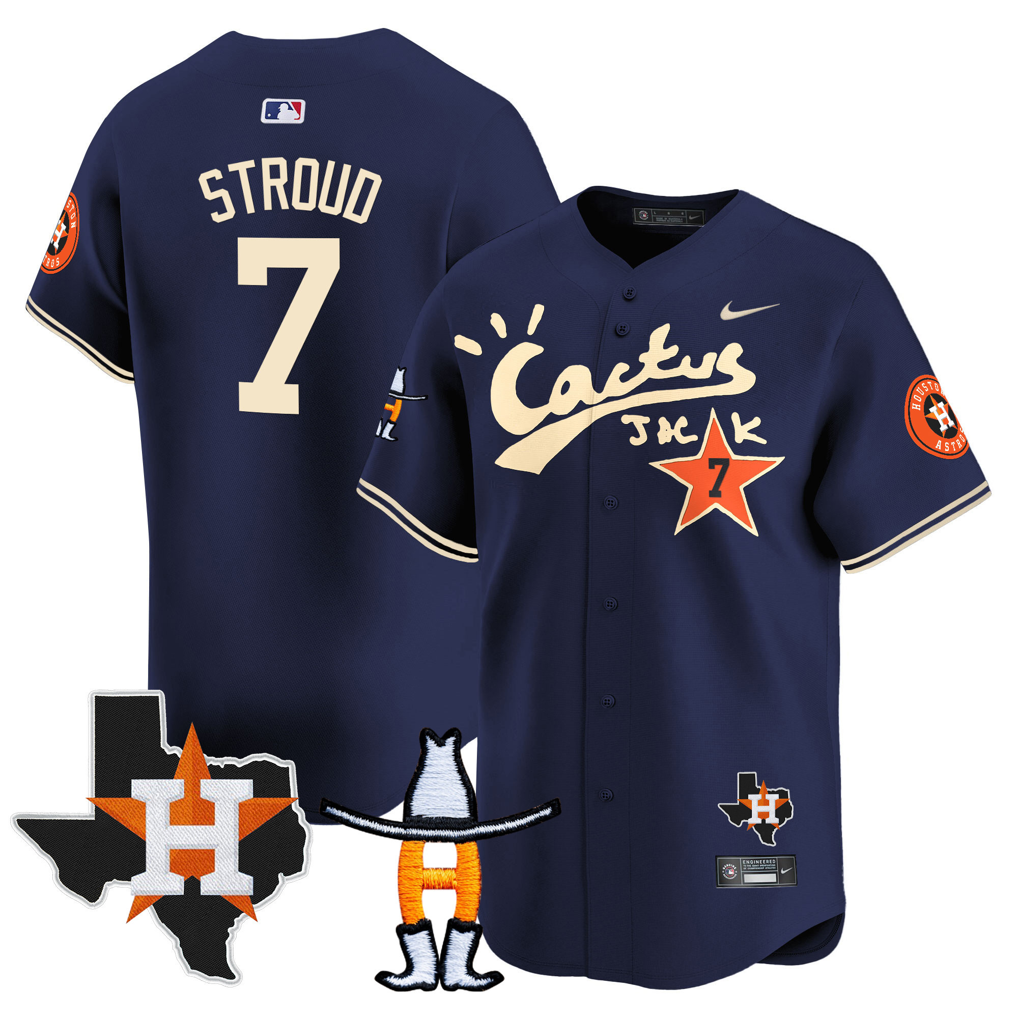 CJ Stroud Men's Houston Astros Cactus Jack Houston Rodeo Patch Vapor Premier Limited Navy Jersey - All Stitched