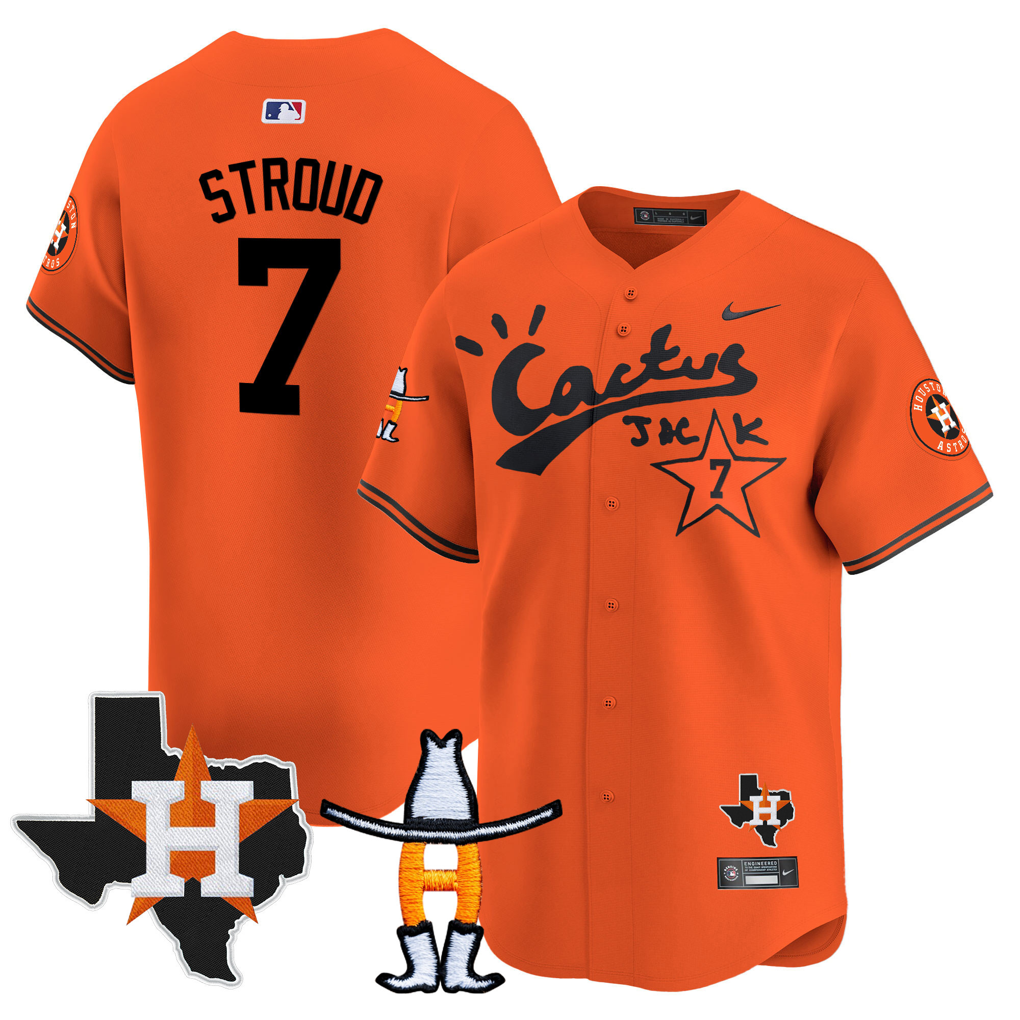 CJ Stroud Men's Houston Astros Cactus Jack Houston Rodeo Patch Vapor Premier Limited Orange Jersey - All Stitched