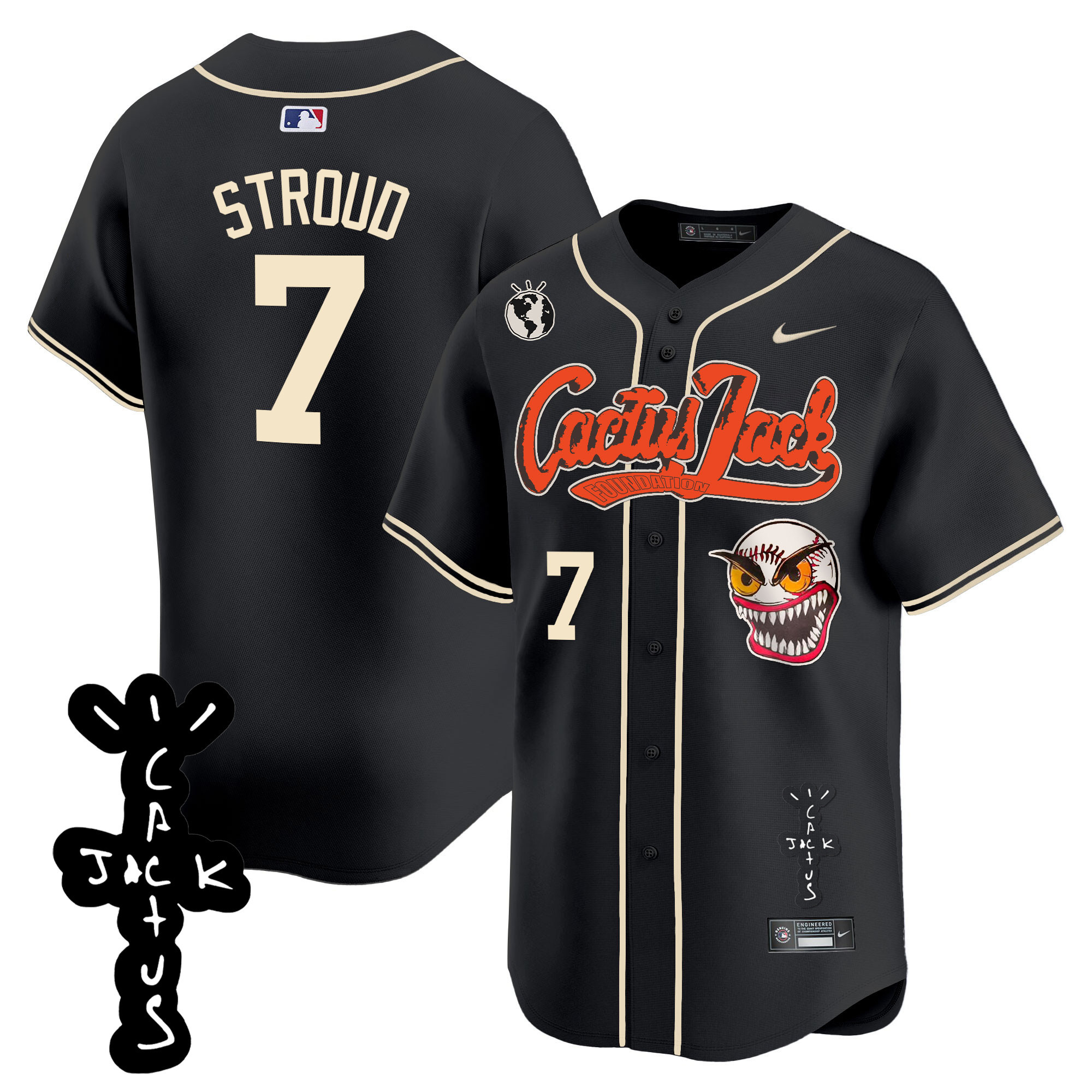 CJ Stroud Men's Houston Astros Cactus Jack Patch Vapor Premier Limited Black Jersey - All Stitched
