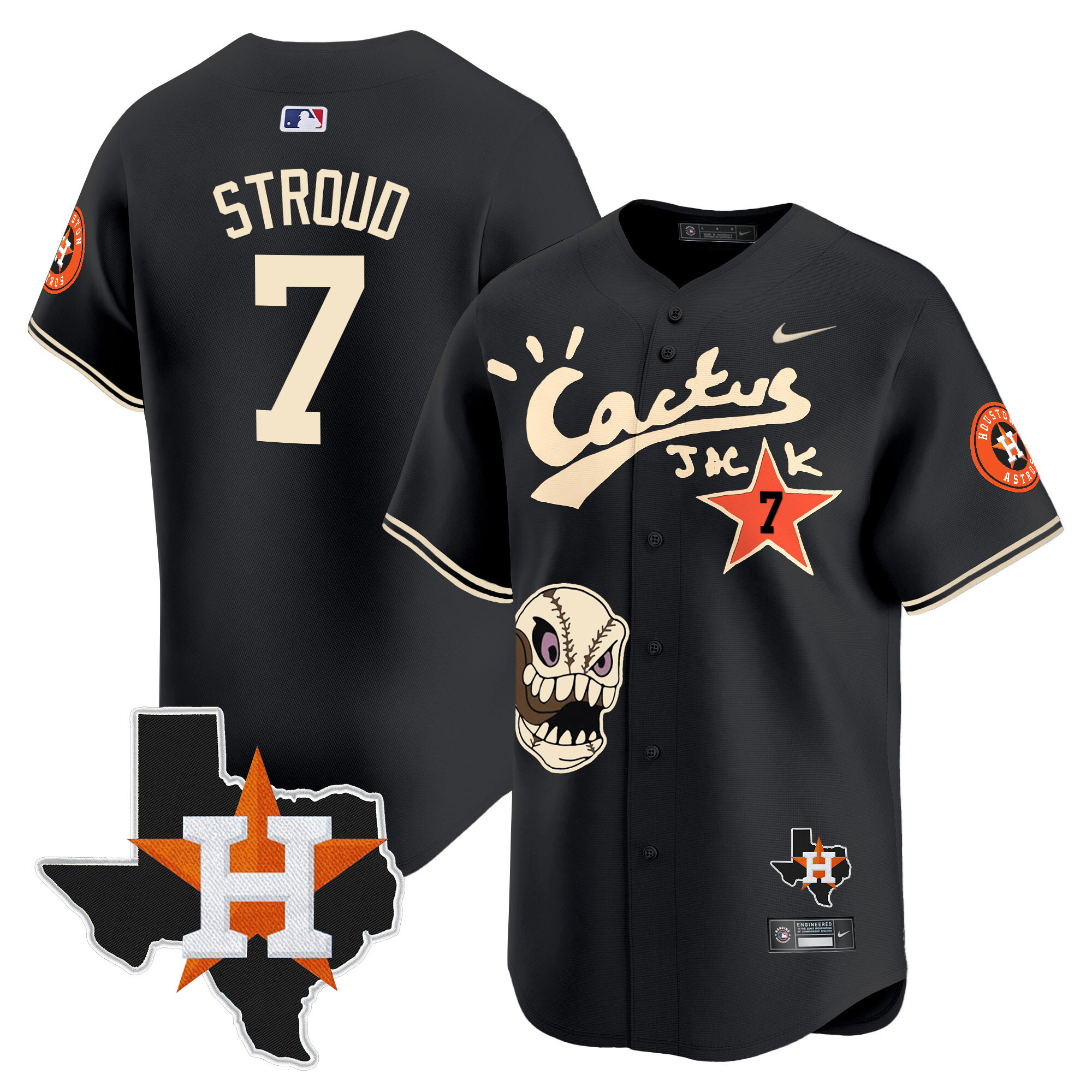 CJ Stroud Men's Houston Astros Cactus Jack Patch Vapor Premier Limited Black Jersey - All Stitched