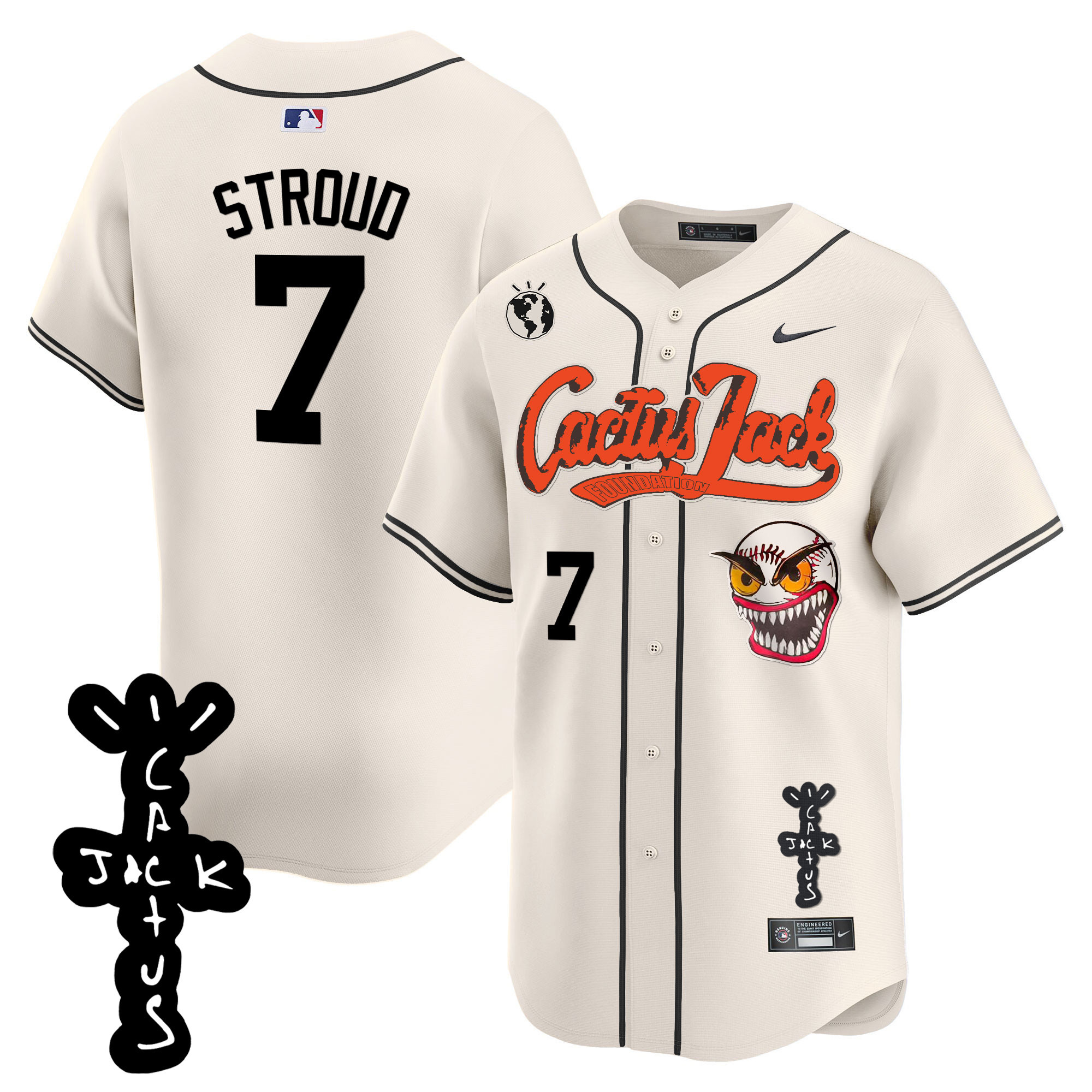 CJ Stroud Men's Houston Astros Cactus Jack Patch Vapor Premier Limited Cream Jersey - All Stitched