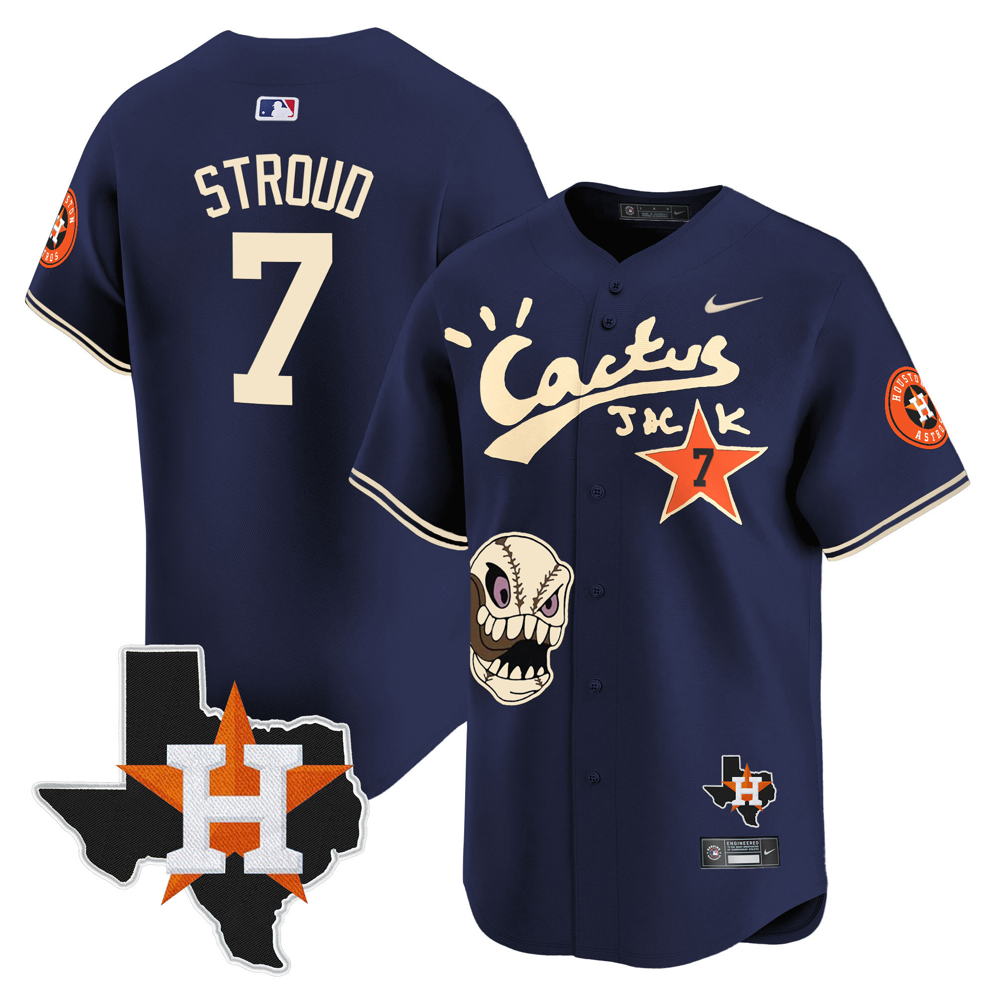 CJ Stroud Men's Houston Astros Cactus Jack Patch Vapor Premier Limited Navy Jersey - All Stitched