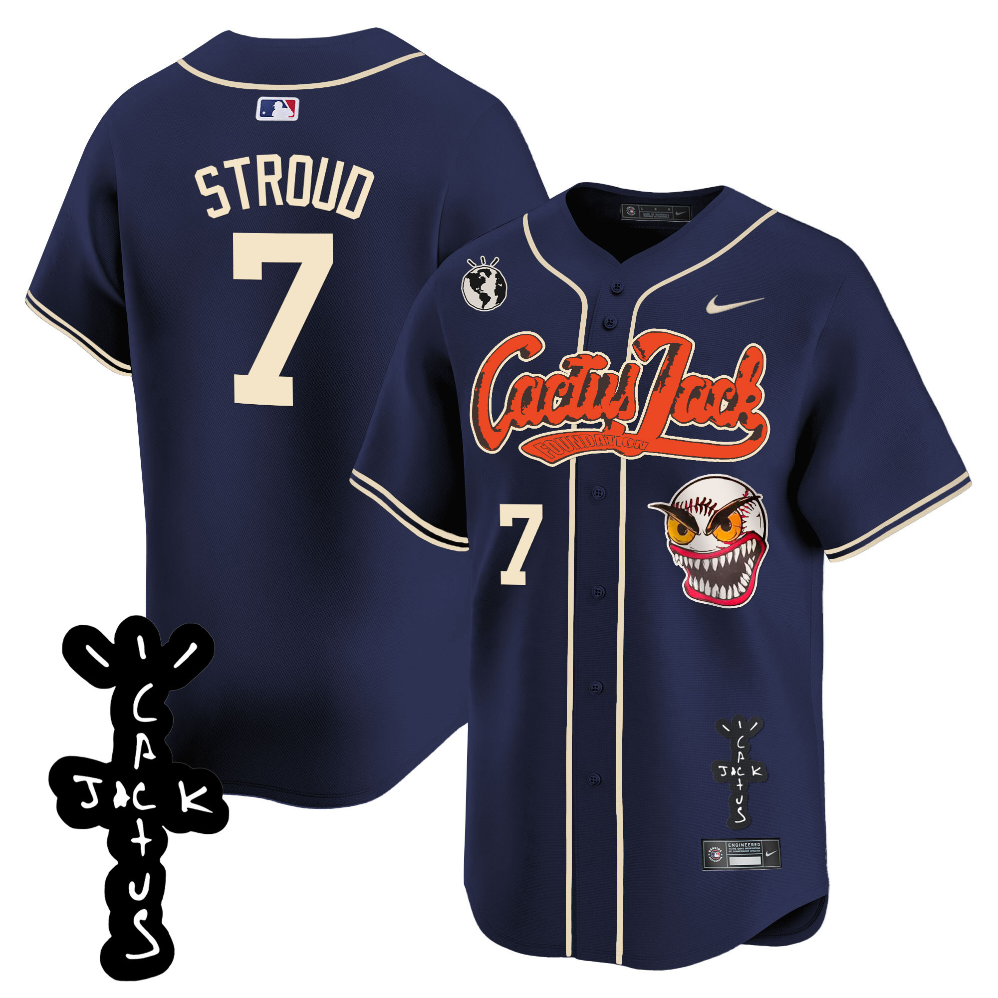 CJ Stroud Men's Houston Astros Cactus Jack Patch Vapor Premier Limited Navy Jersey - All Stitched