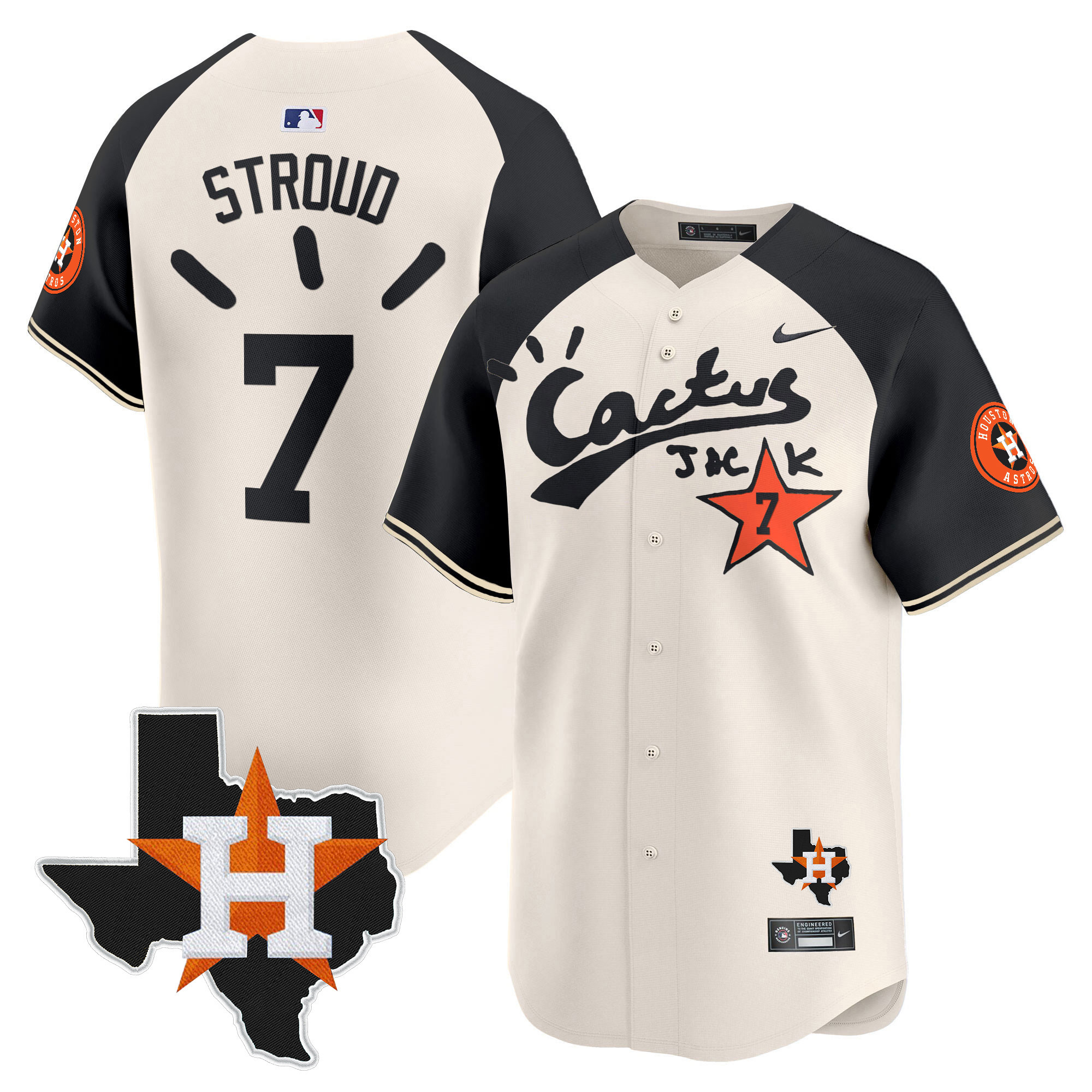 CJ Stroud Men's Houston Astros Cactus Jack Patch Vapor Premier Limited V10 Cream Alternate Jersey - All Stitched