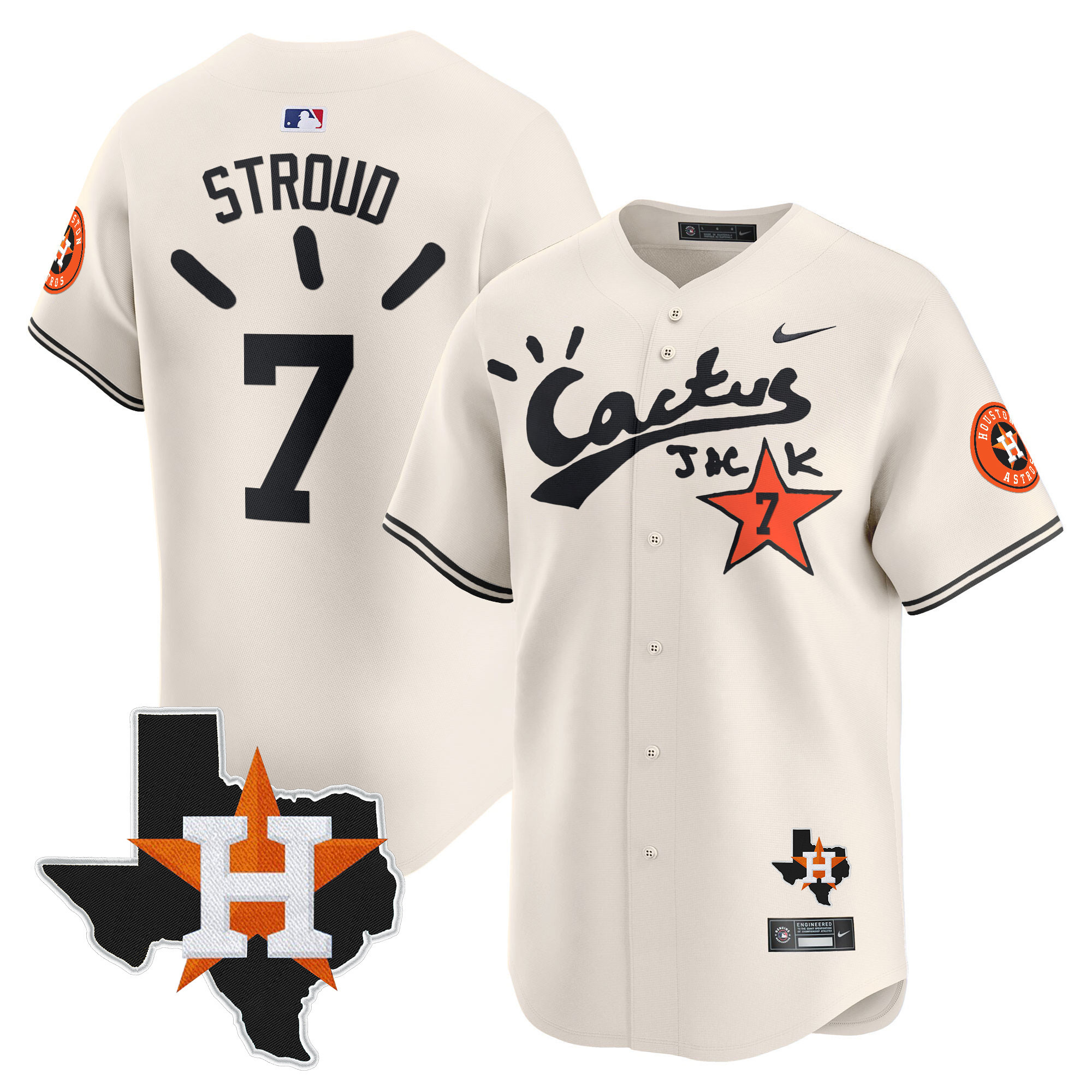 CJ Stroud Men's Houston Astros Cactus Jack Patch Vapor Premier Limited V10 Cream Jersey - All Stitched