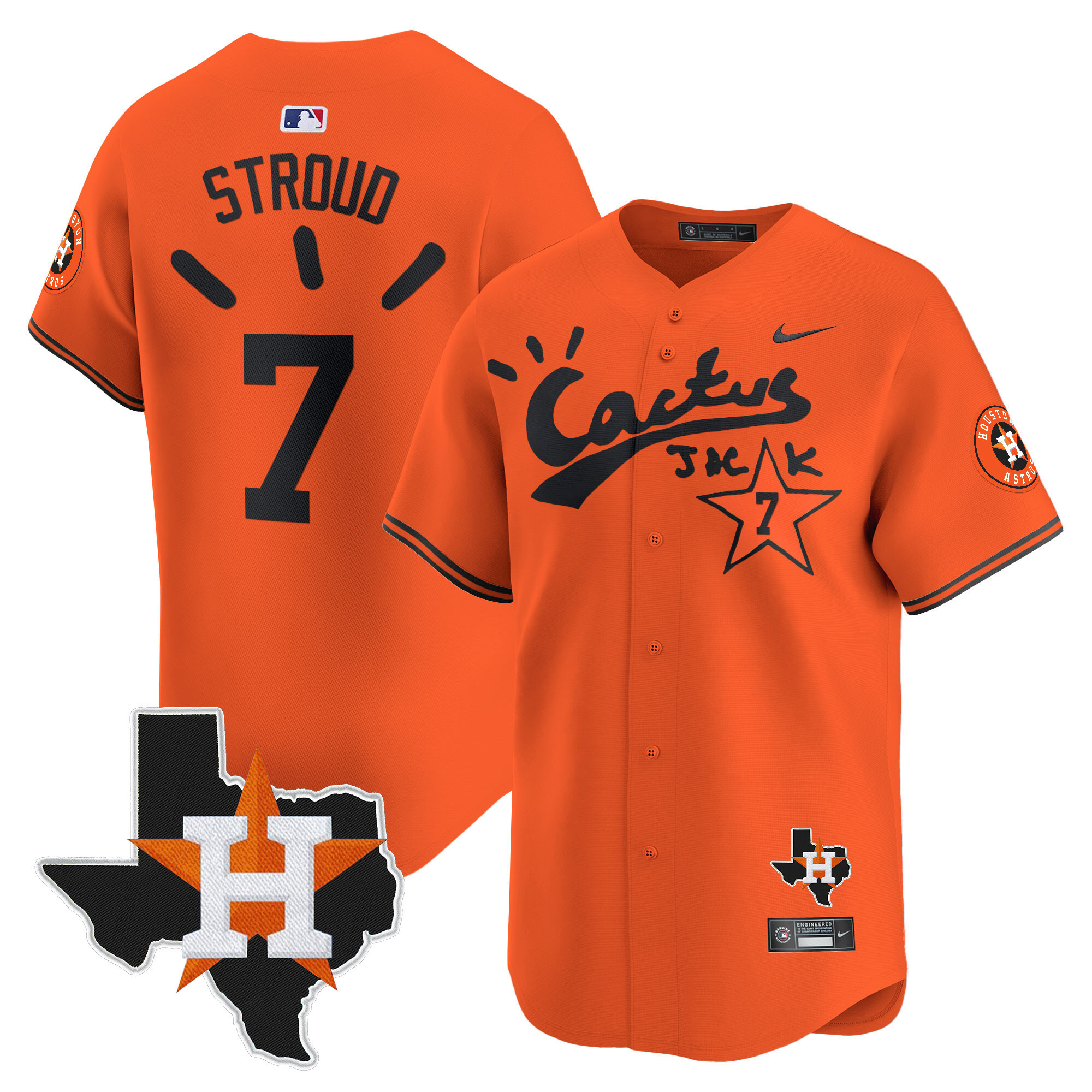 CJ Stroud Men's Houston Astros Cactus Jack Patch Vapor Premier Limited V10 Orange Jersey - All Stitched