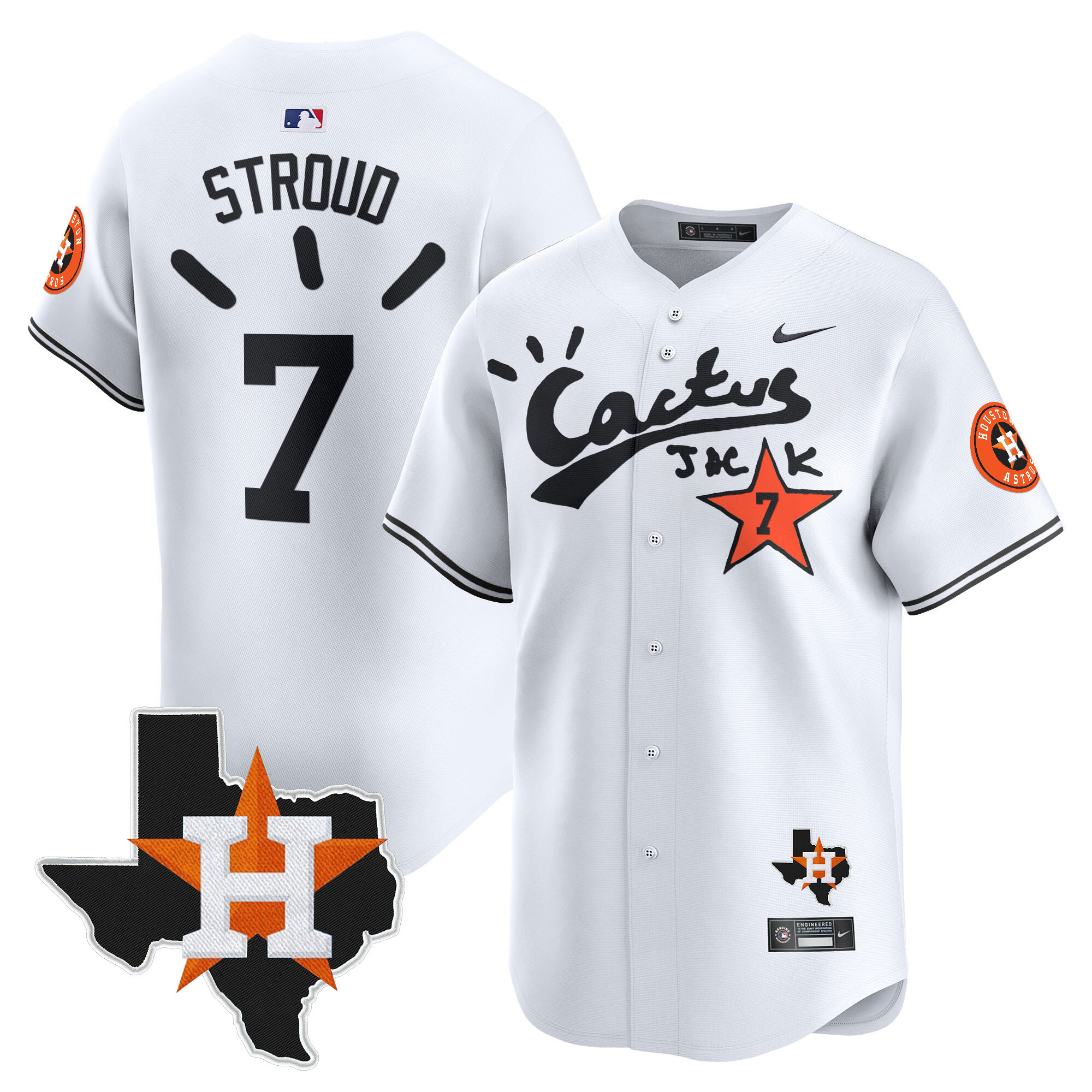 CJ Stroud Men's Houston Astros Cactus Jack Patch Vapor Premier Limited V10 White Jersey - All Stitched