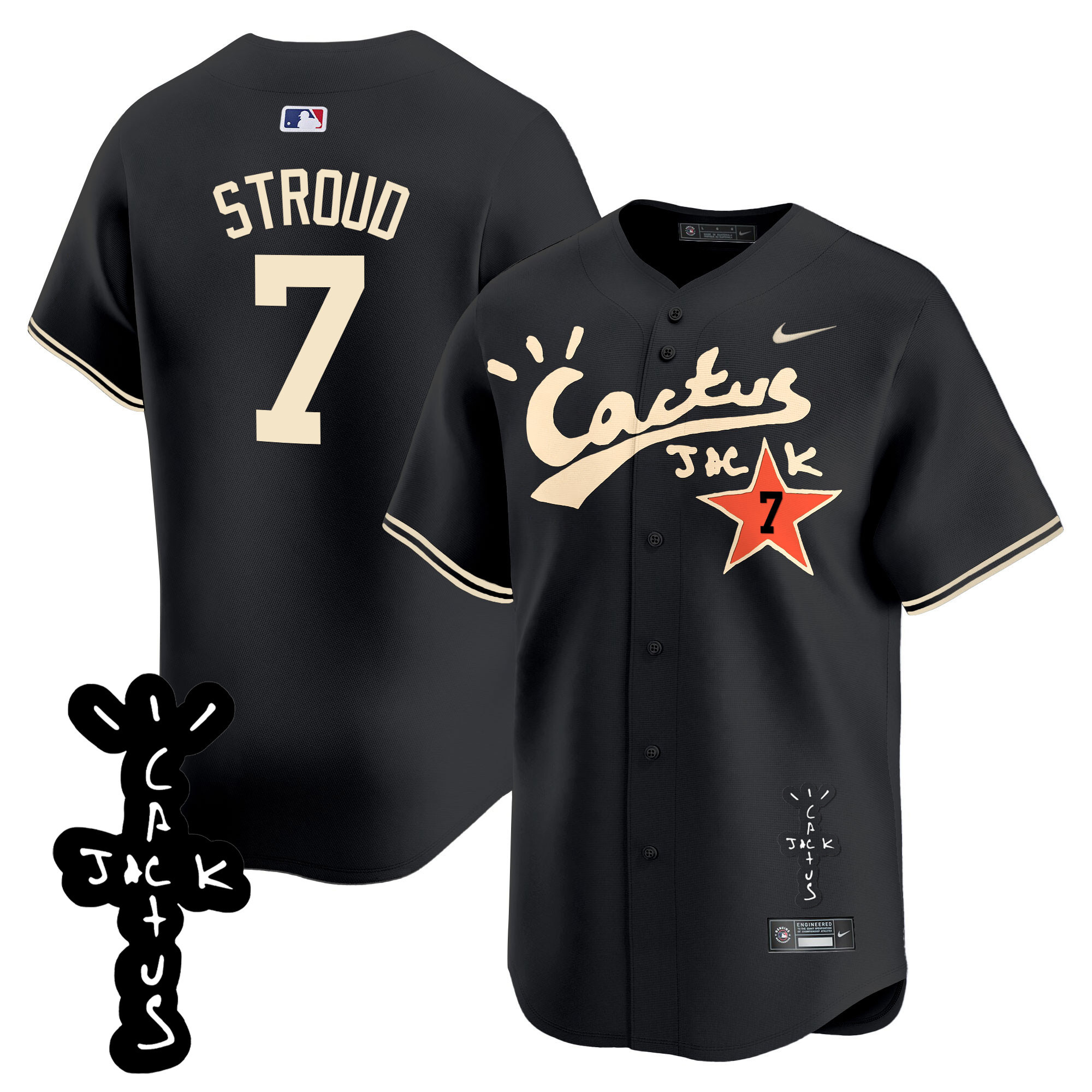 CJ Stroud Men's Houston Astros Cactus Jack Patch Vapor Premier Limited V2 Black Jersey - All Stitched