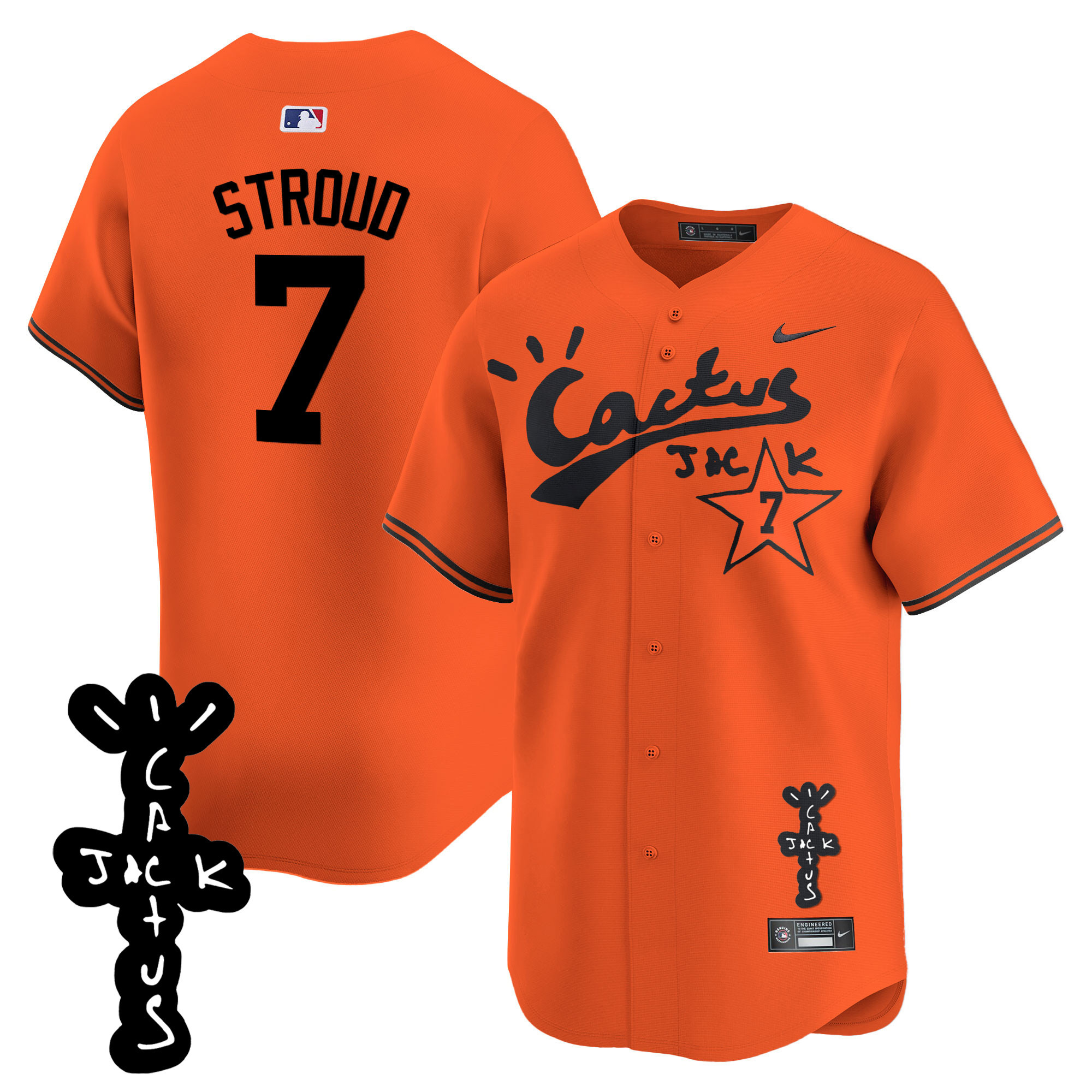 CJ Stroud Men's Houston Astros Cactus Jack Patch Vapor Premier Limited V2 Orange Jersey - All Stitched