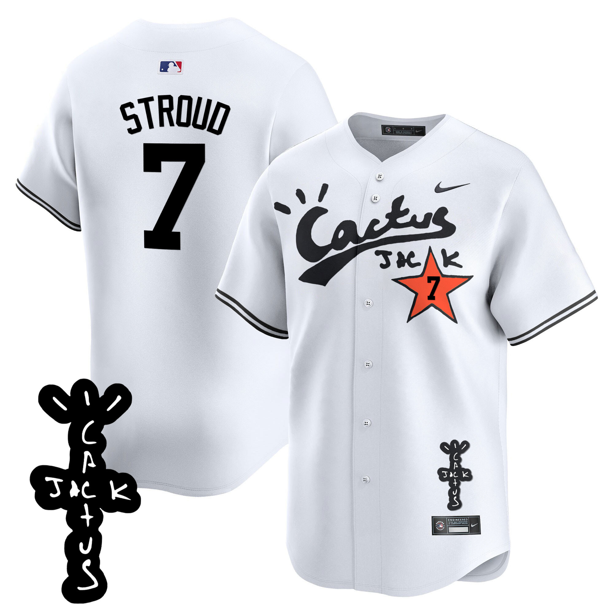 CJ Stroud Men's Houston Astros Cactus Jack Patch Vapor Premier Limited V2 White Jersey - All Stitched