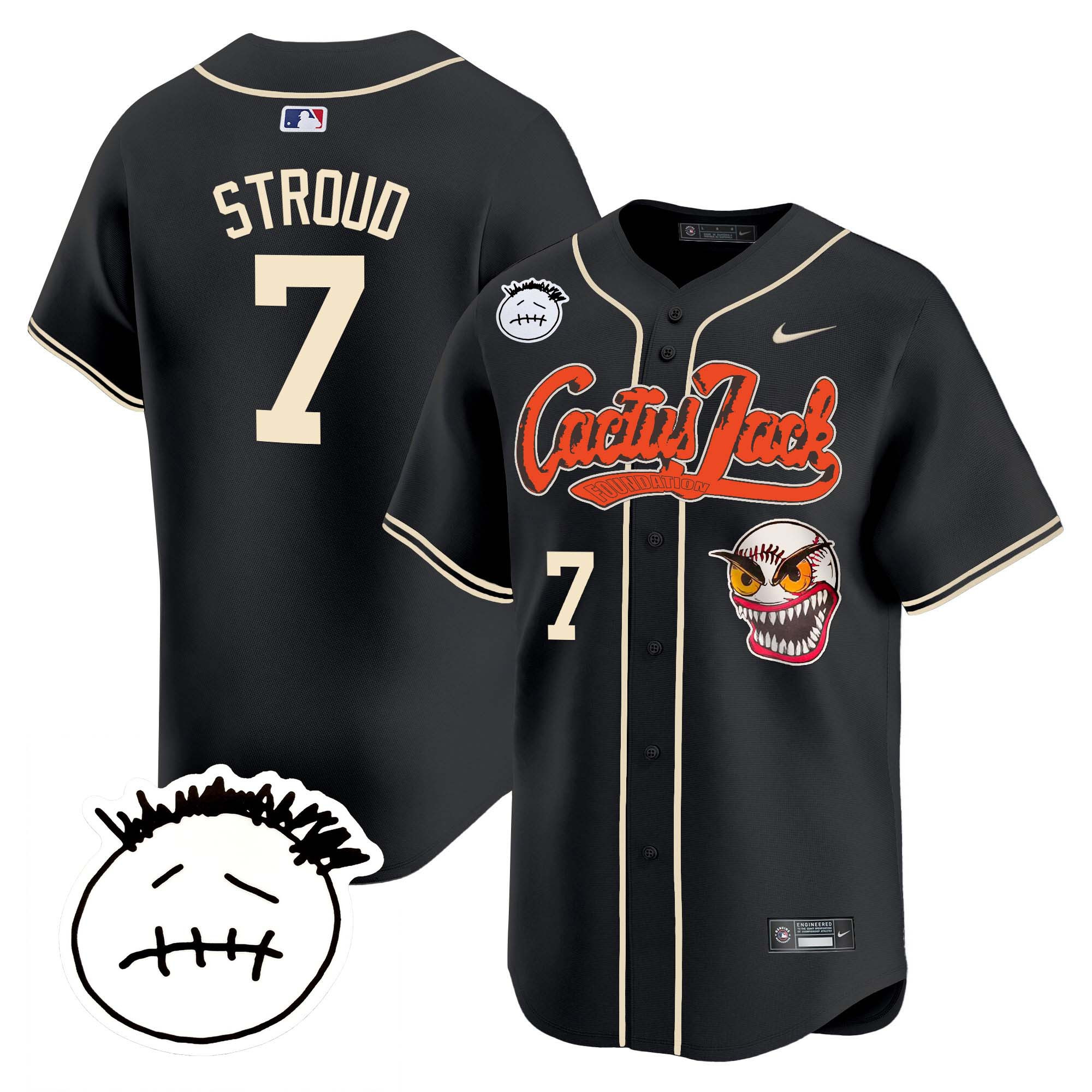 CJ Stroud Men's Houston Astros Cactus Jack Patch Vapor Premier Limited V3 Black Jersey - All Stitched