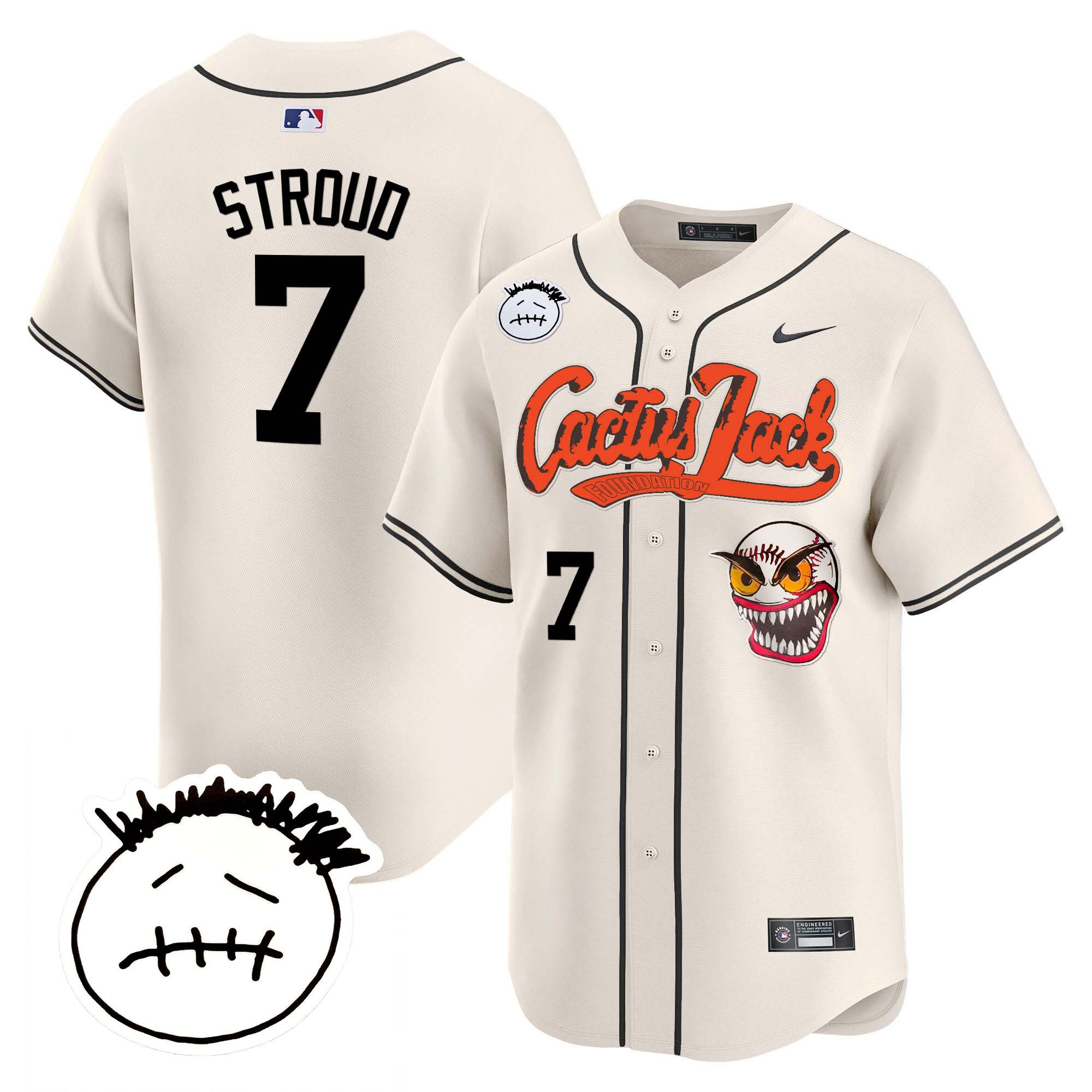 CJ Stroud Men's Houston Astros Cactus Jack Patch Vapor Premier Limited V3 Cream Jersey - All Stitched