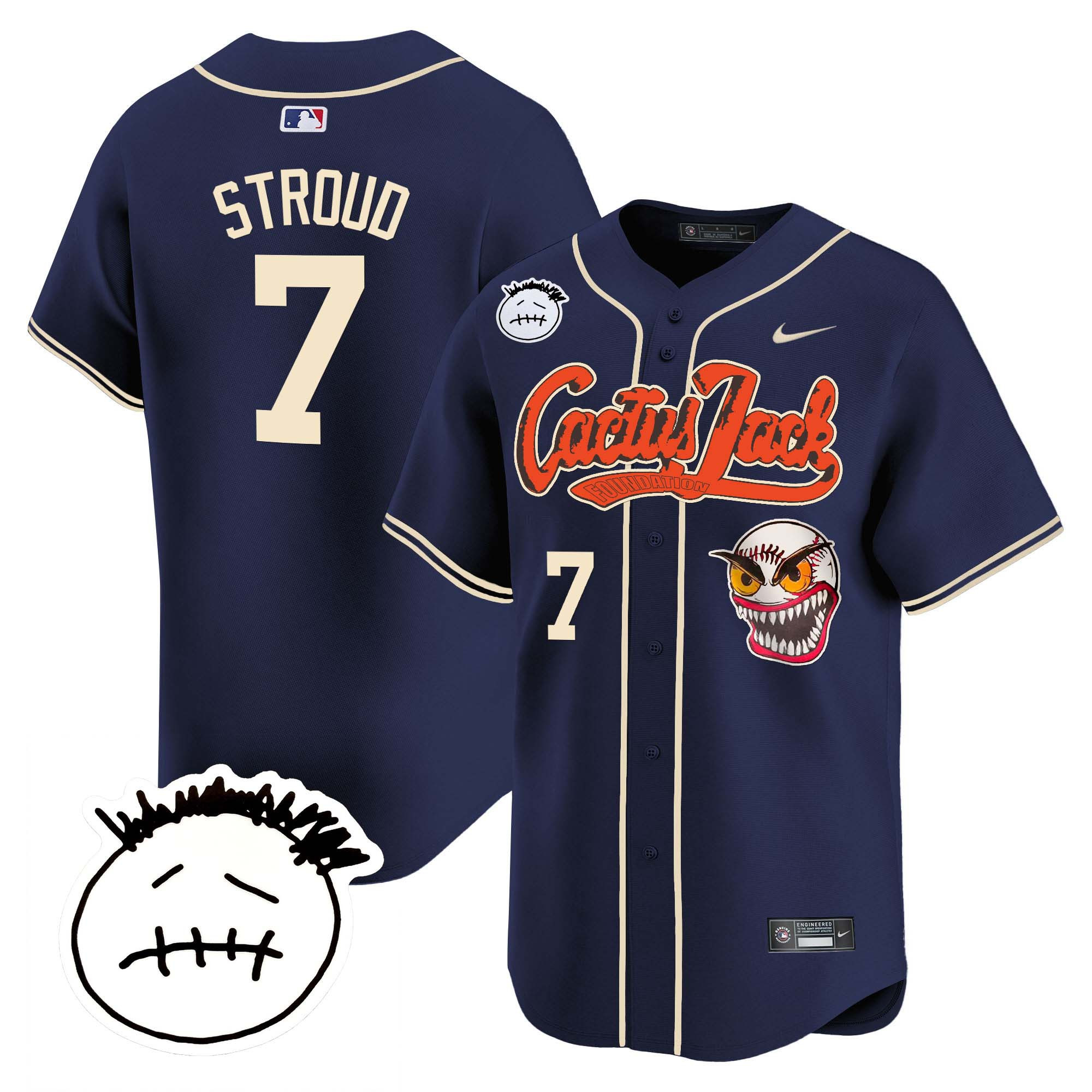 CJ Stroud Men's Houston Astros Cactus Jack Patch Vapor Premier Limited V3 Navy Jersey - All Stitched