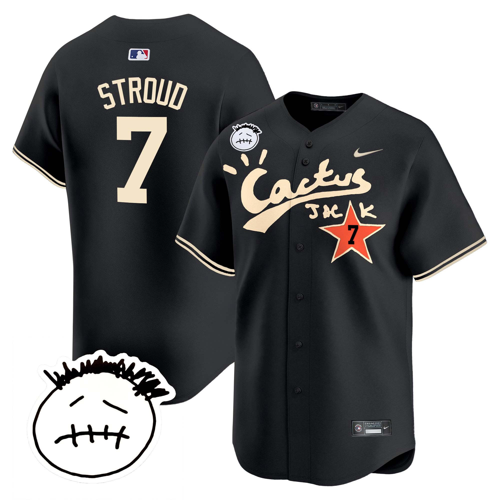CJ Stroud Men's Houston Astros Cactus Jack Patch Vapor Premier Limited V5 Black Jersey - All Stitched