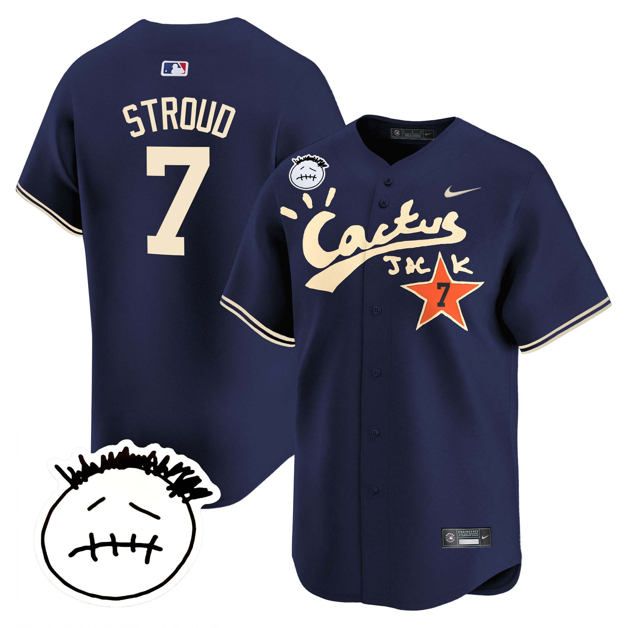 CJ Stroud Men's Houston Astros Cactus Jack Patch Vapor Premier Limited V5 Navy Jersey - All Stitched