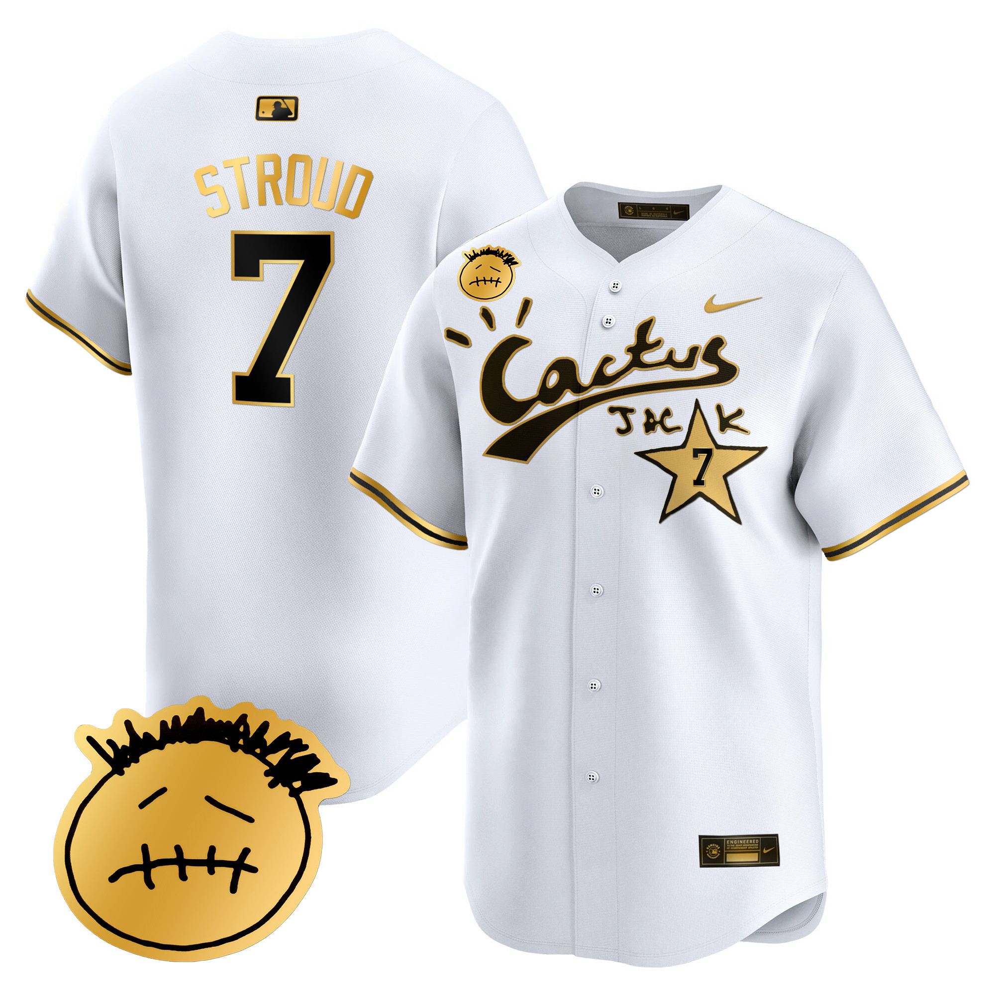 CJ Stroud Men's Houston Astros Cactus Jack Patch Vapor Premier Limited V5 White Gold Jersey - All Stitched