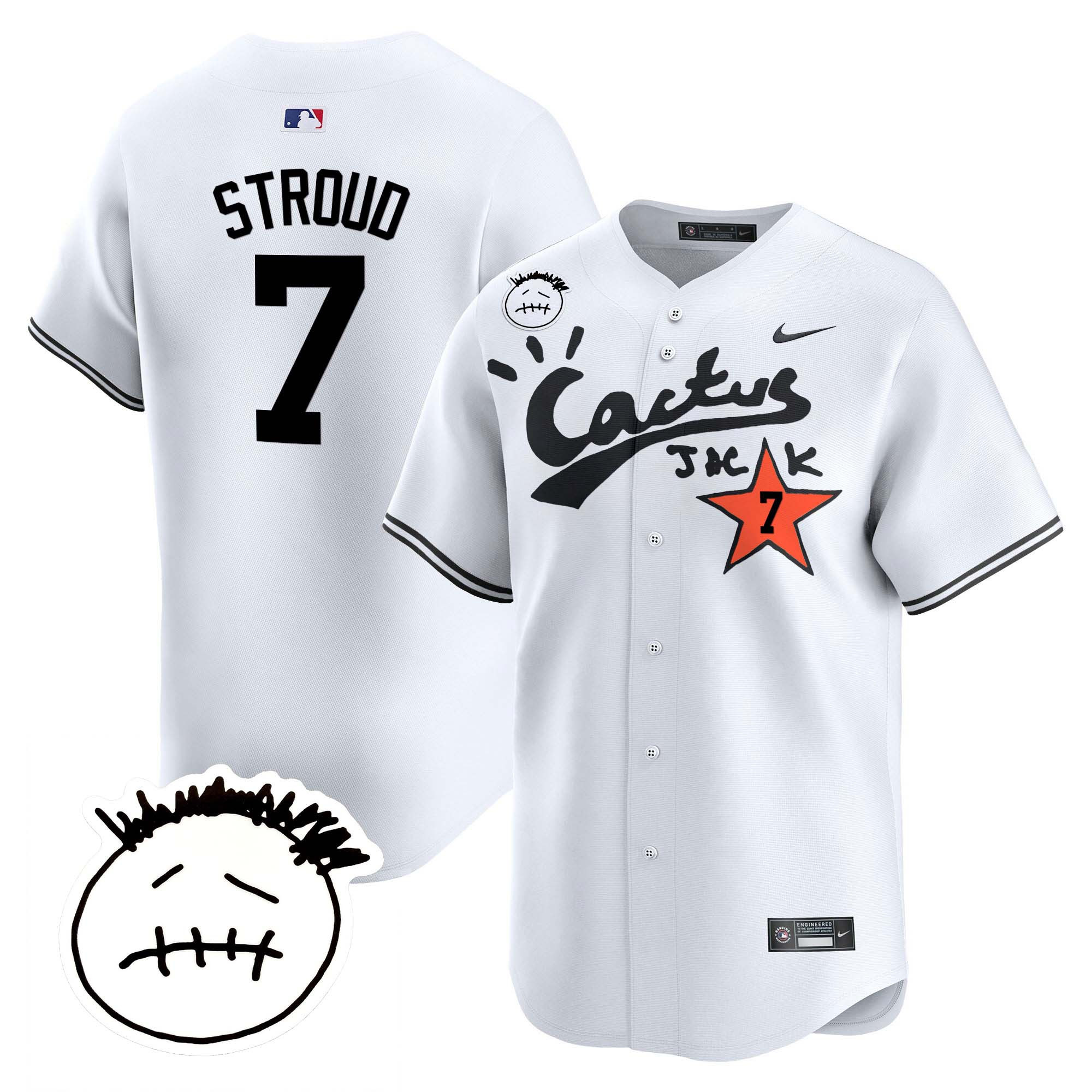 CJ Stroud Men's Houston Astros Cactus Jack Patch Vapor Premier Limited V5 White Jersey - All Stitched