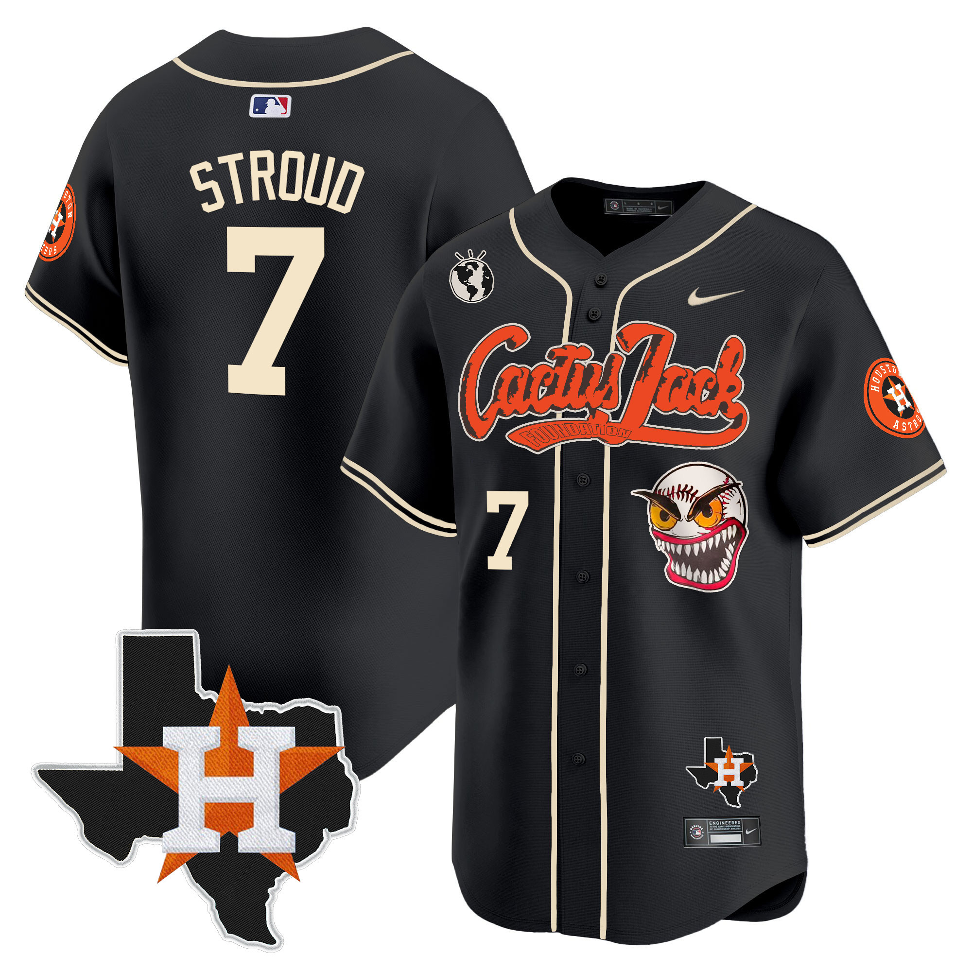 CJ Stroud Men's Houston Astros Cactus Jack Patch Vapor Premier Limited V6 Black Jersey - All Stitched