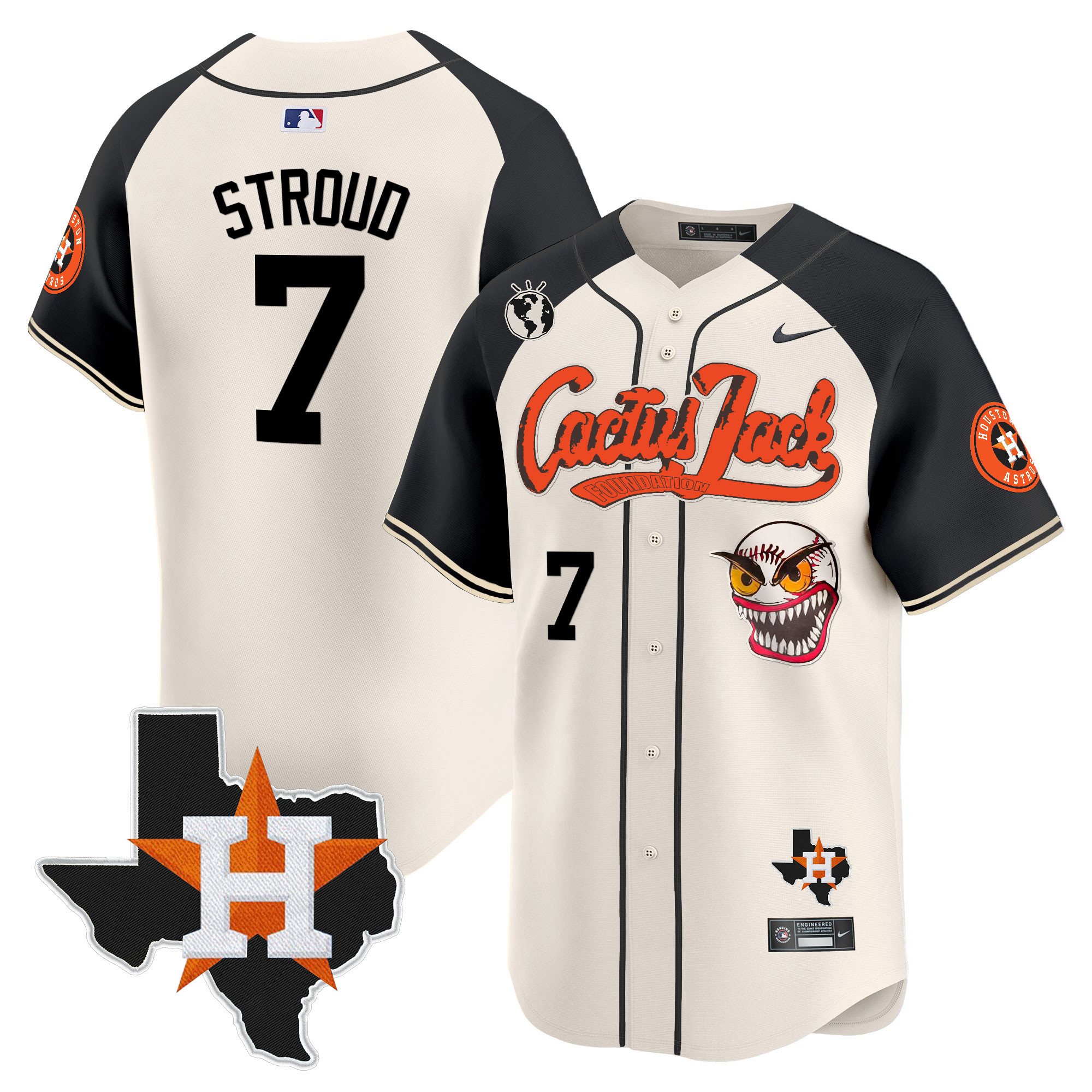 CJ Stroud Men's Houston Astros Cactus Jack Patch Vapor Premier Limited V6 Cream Alternate Jersey - All Stitched