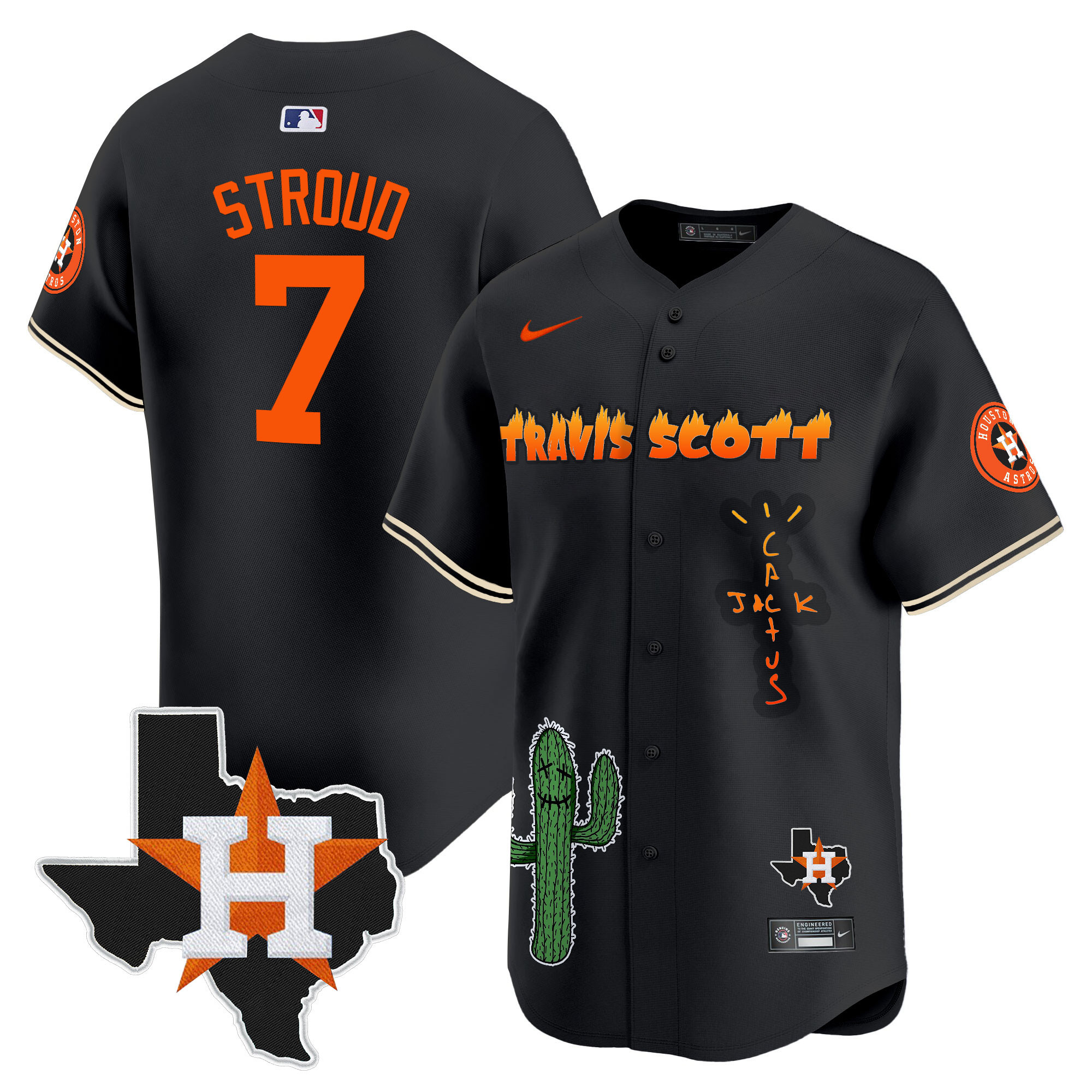 CJ Stroud Men's Houston Astros Cactus Jack Patch Vapor Premier Limited V9 Black Jersey - All Stitched