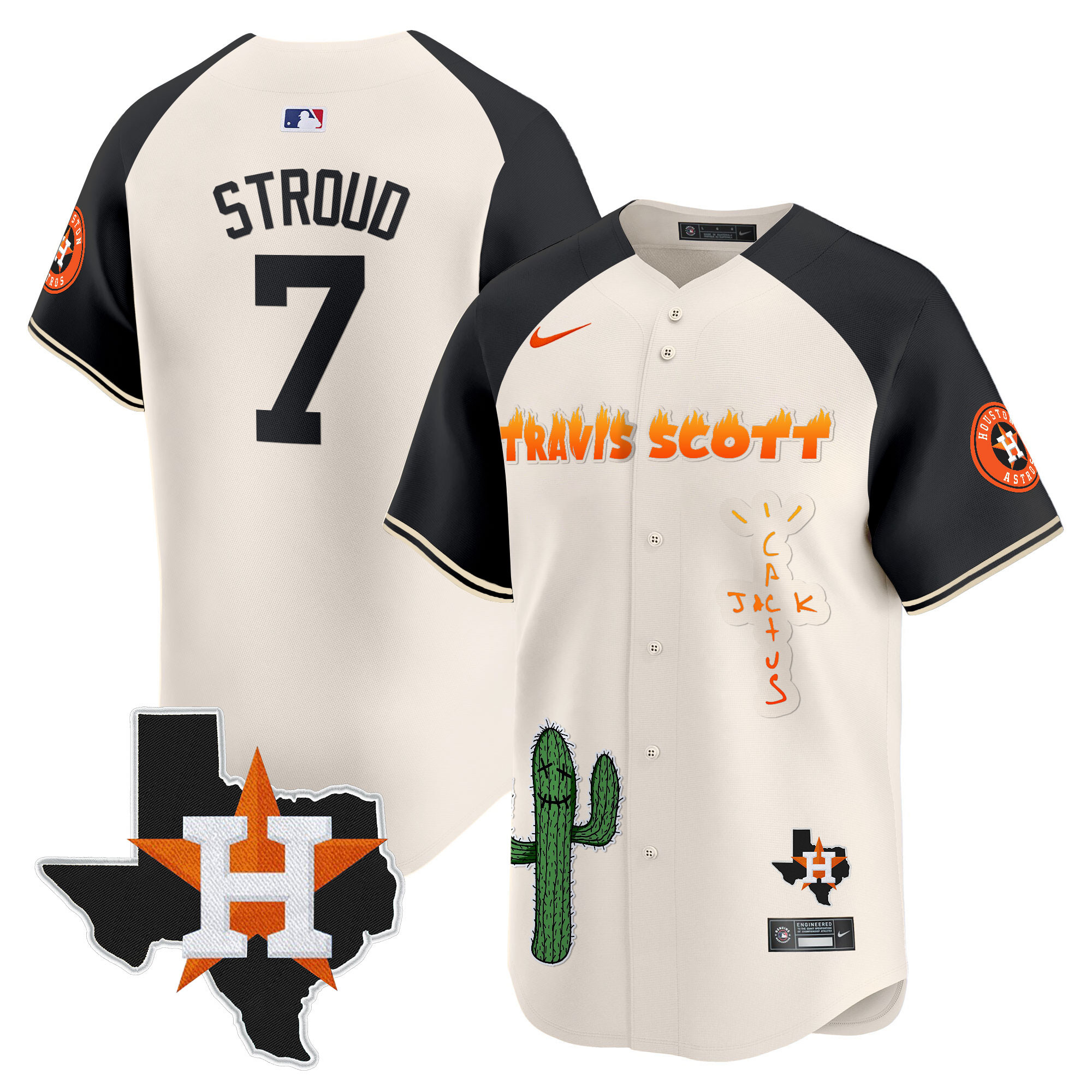 CJ Stroud Men's Houston Astros Cactus Jack Patch Vapor Premier Limited V9 Cream Alternate Jersey - All Stitched