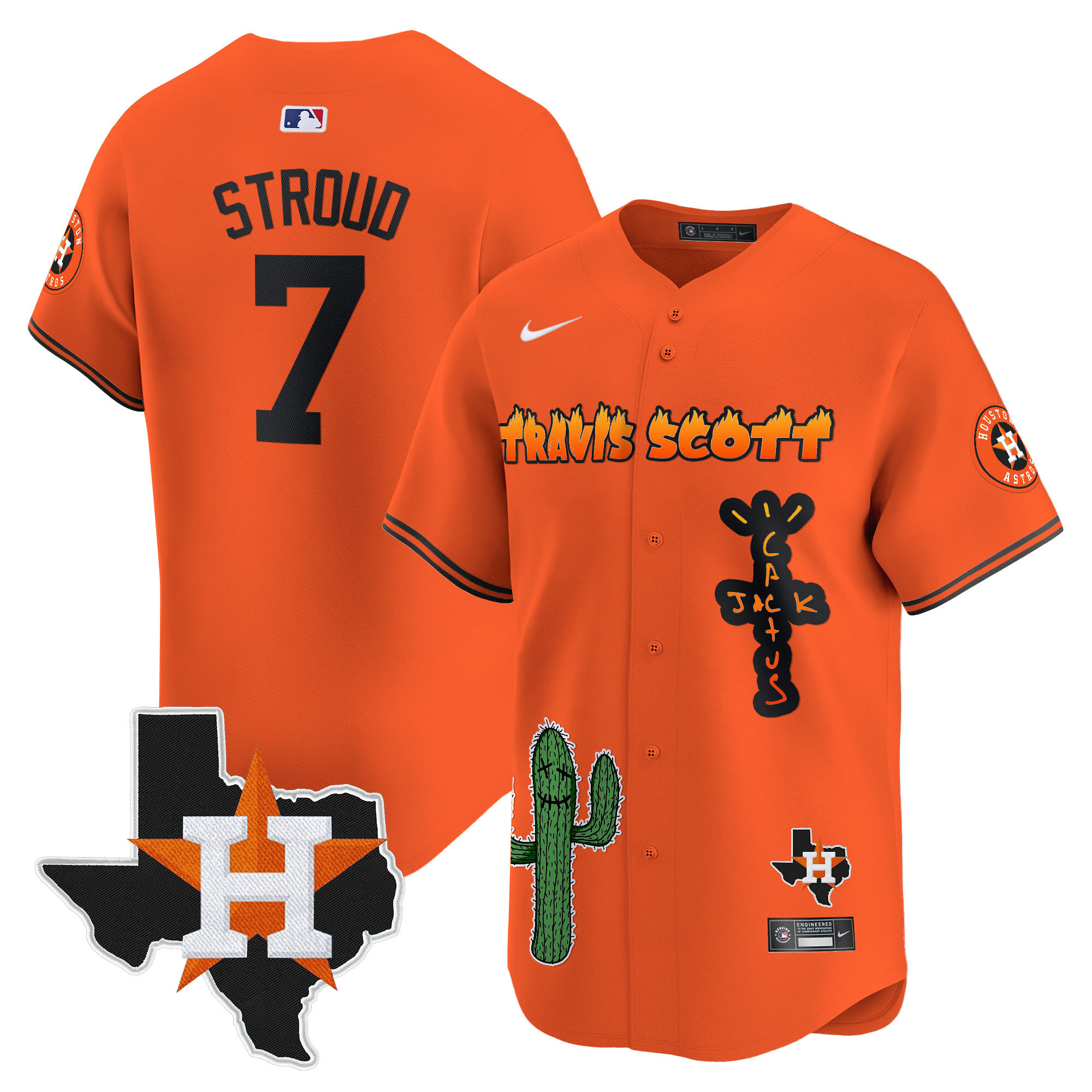 CJ Stroud Men's Houston Astros Cactus Jack Patch Vapor Premier Limited V9 Orange Jersey - All Stitched