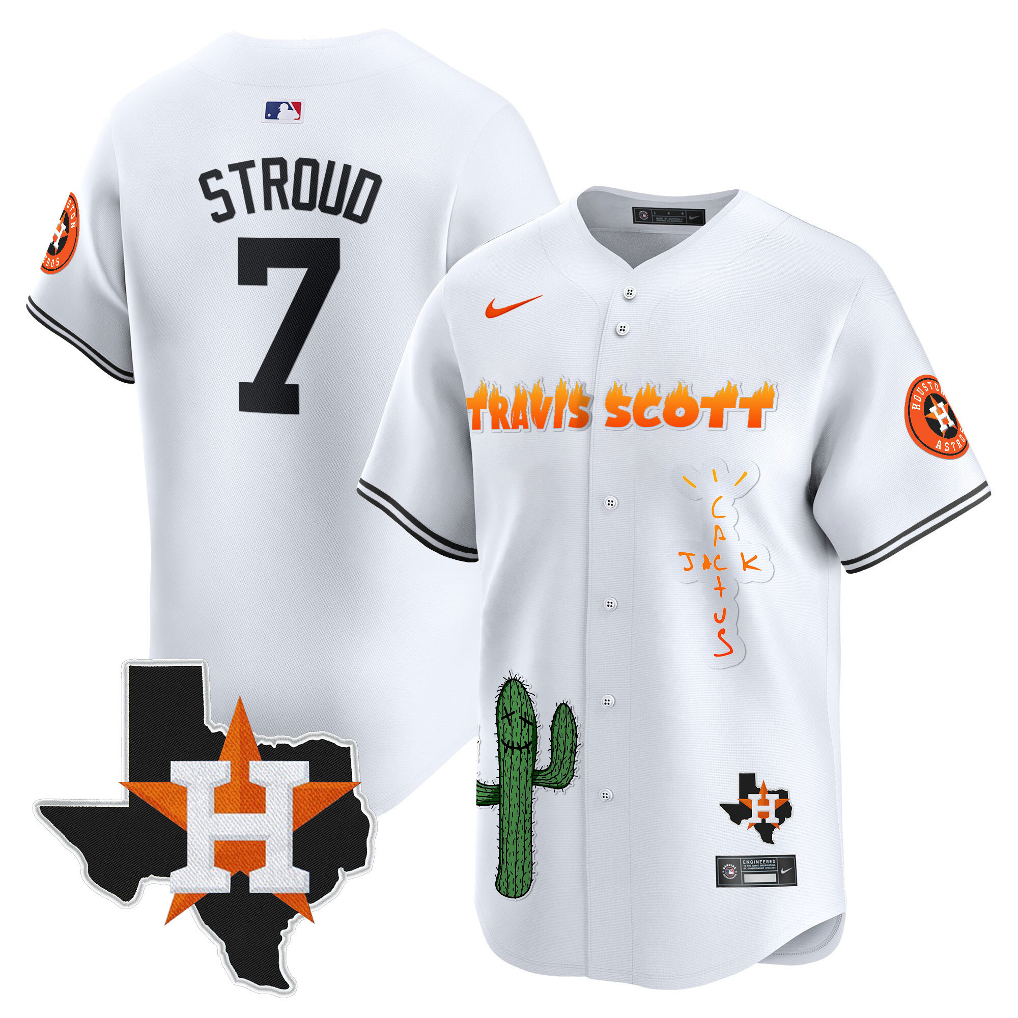 CJ Stroud Men's Houston Astros Cactus Jack Patch Vapor Premier Limited V9 White Jersey - All Stitched