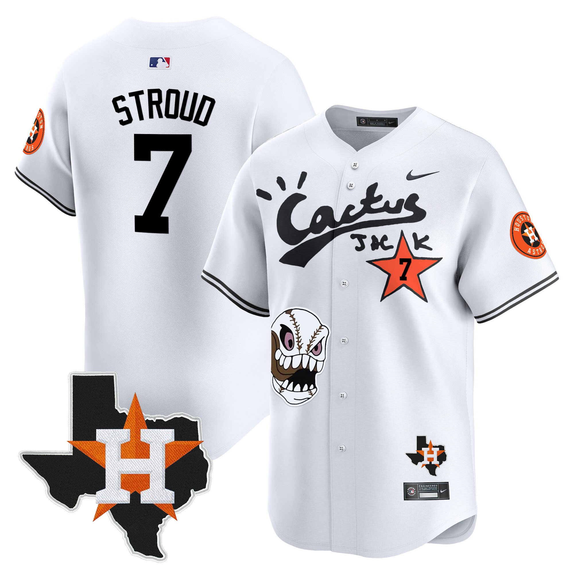 CJ Stroud Men's Houston Astros Cactus Jack Patch Vapor Premier Limited White Jersey - All Stitched