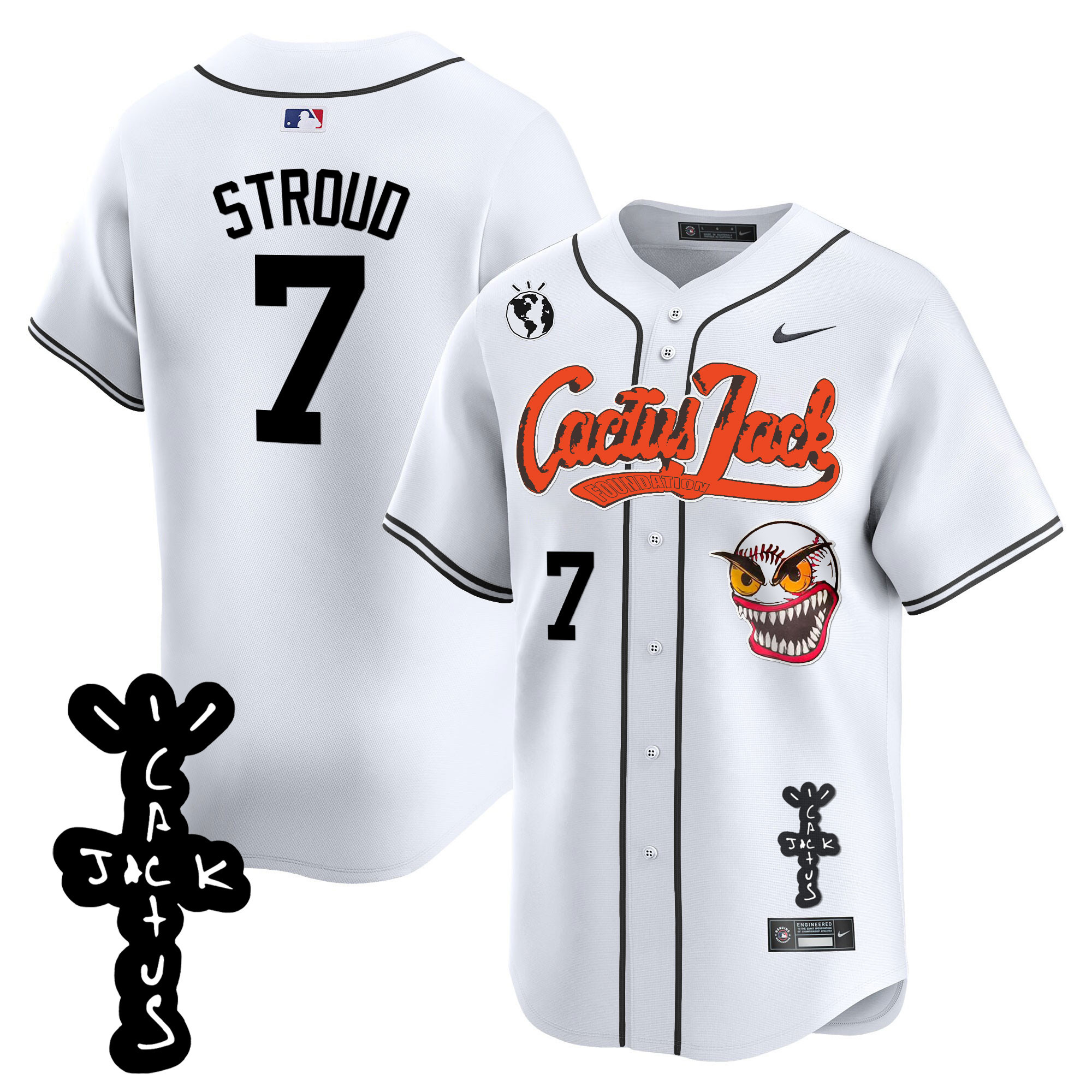 CJ Stroud Men's Houston Astros Cactus Jack Patch Vapor Premier Limited White Jersey - All Stitched
