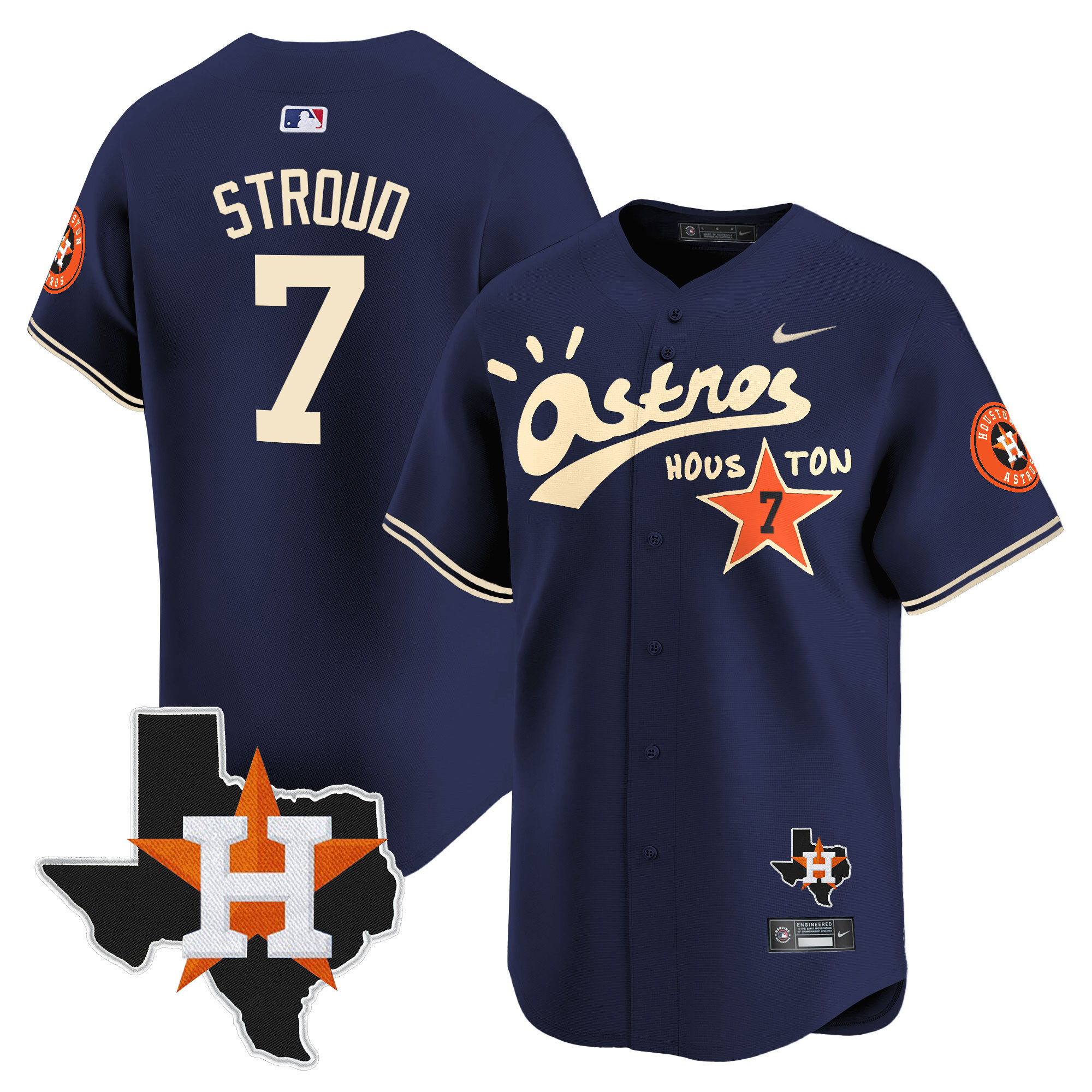 CJ Stroud Men's Houston Astros Cactus Jack Style Vapor Premier Limited Navy Jersey - All Stitched