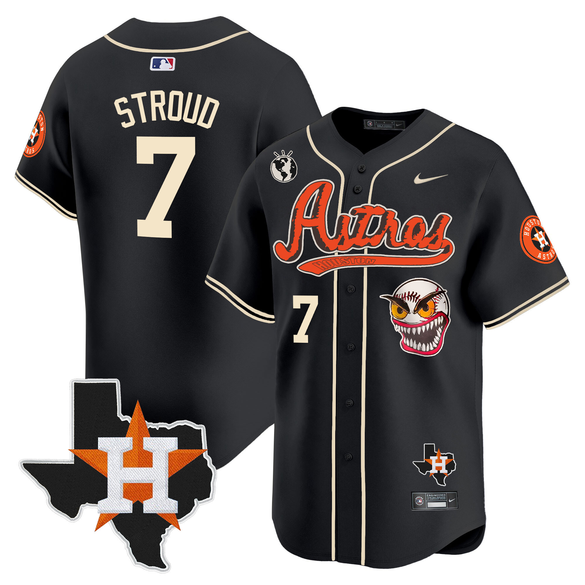 CJ Stroud Men's Houston Astros Cactus Jack Style Vapor Premier Limited V2 Black Jersey - All Stitched