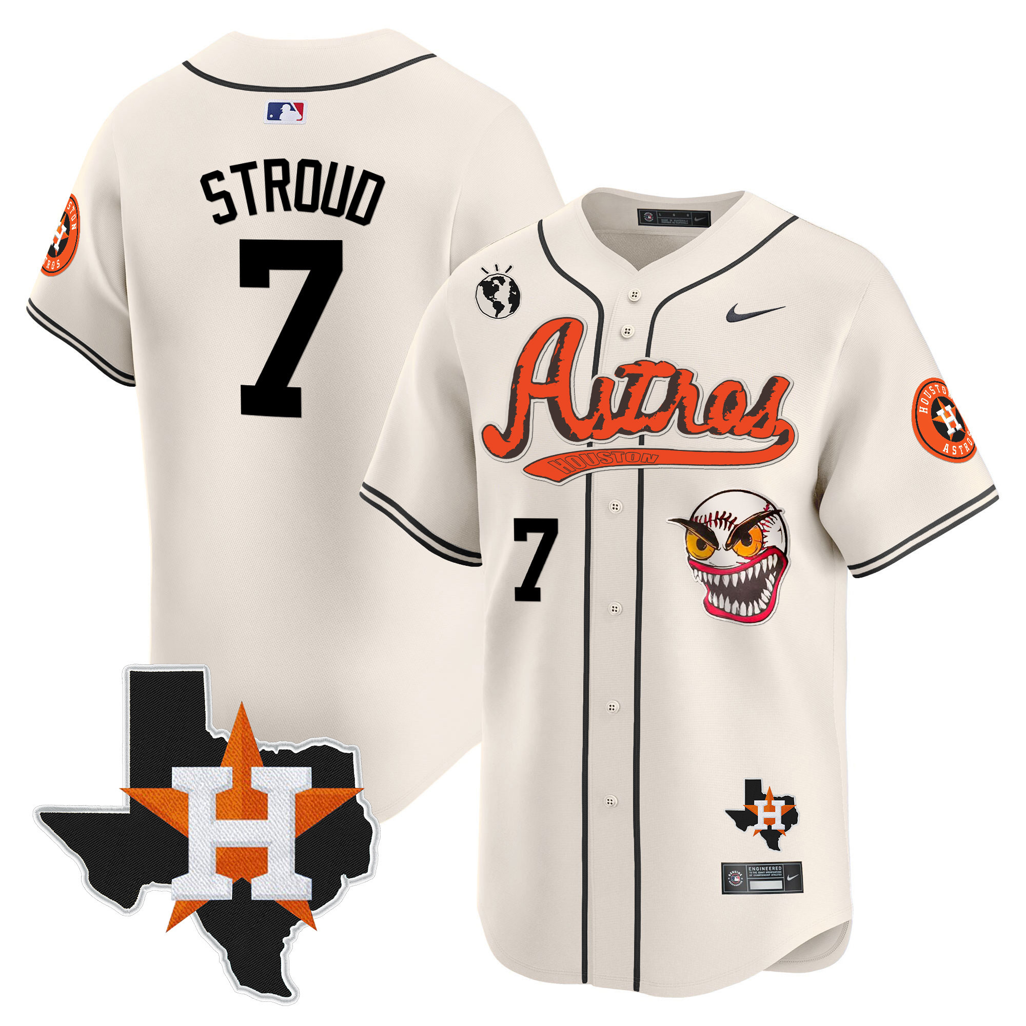 CJ Stroud Men's Houston Astros Cactus Jack Style Vapor Premier Limited V2 Cream Jersey - All Stitched
