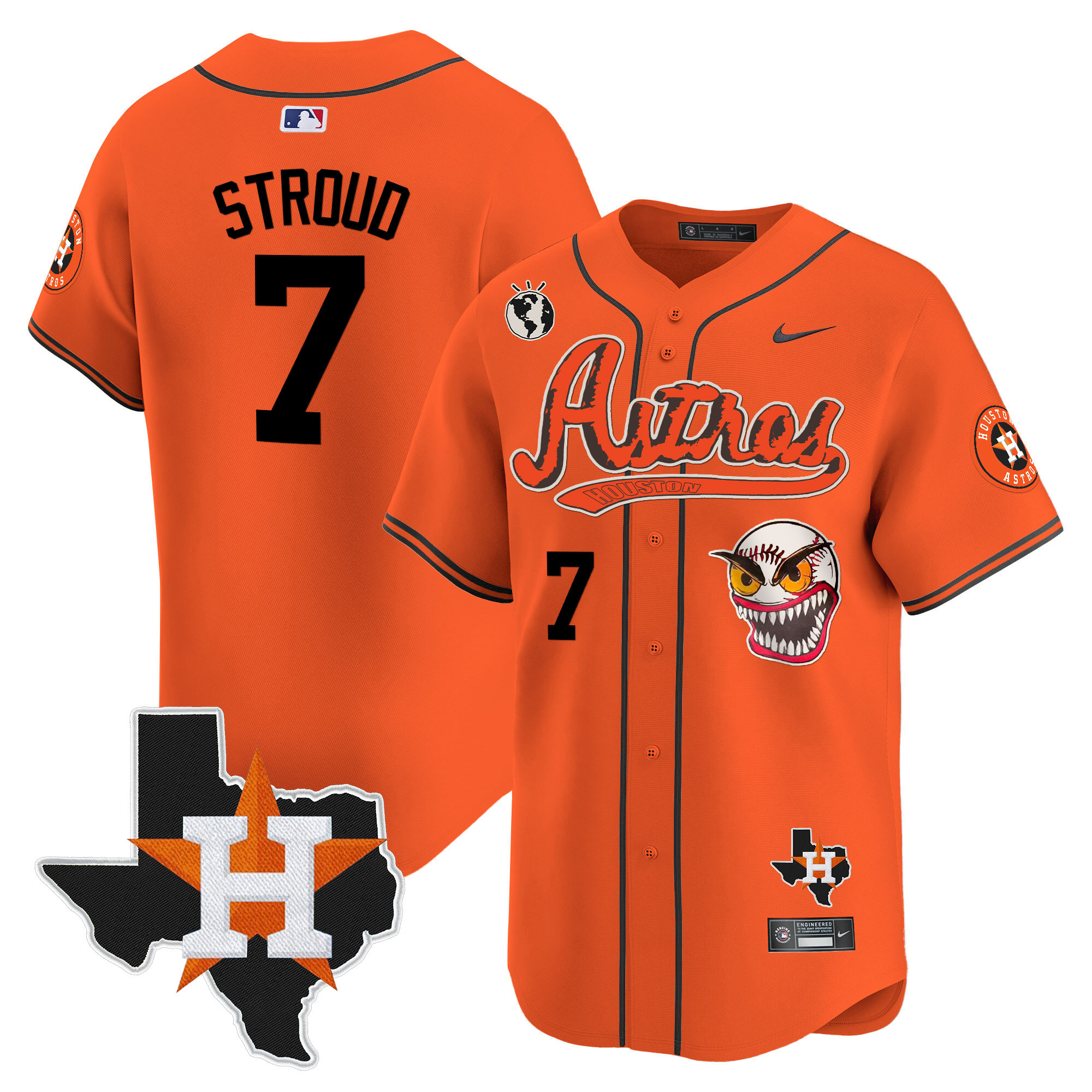 CJ Stroud Men's Houston Astros Cactus Jack Style Vapor Premier Limited V2 Orange Jersey - All Stitched