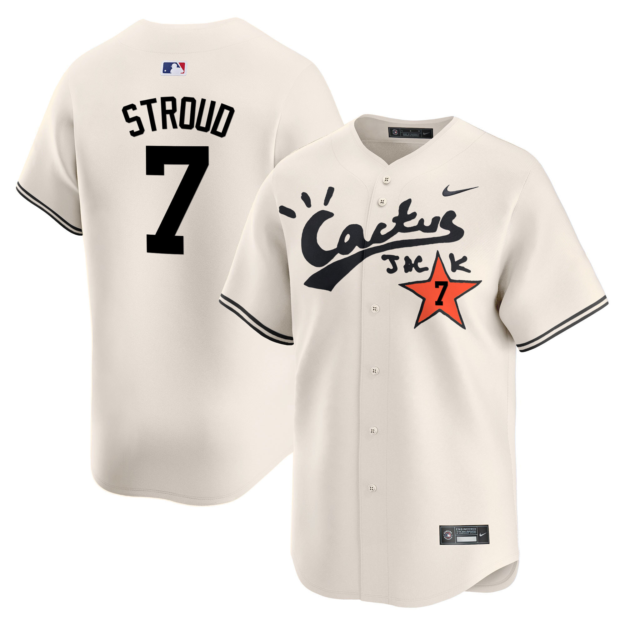 CJ Stroud Men's Houston Astros Cactus Jack Vapor Premier Limited V2 Cream Jersey - All Stitched