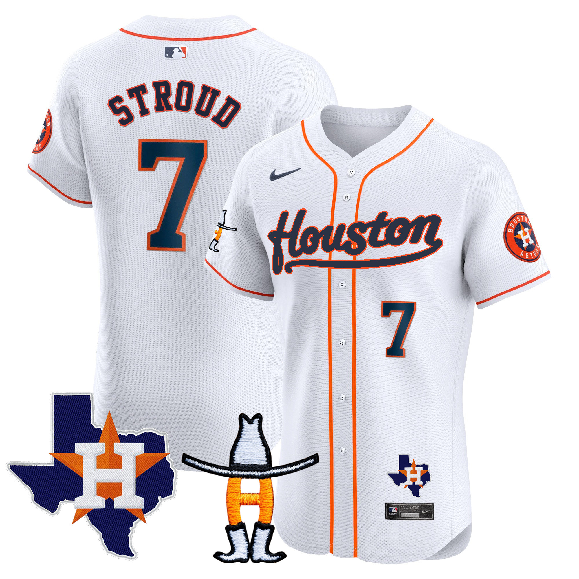 CJ Stroud Men's Houston Astros Houston Rodeo Patch Vapor Premier Elite Home Jersey - All Stitched