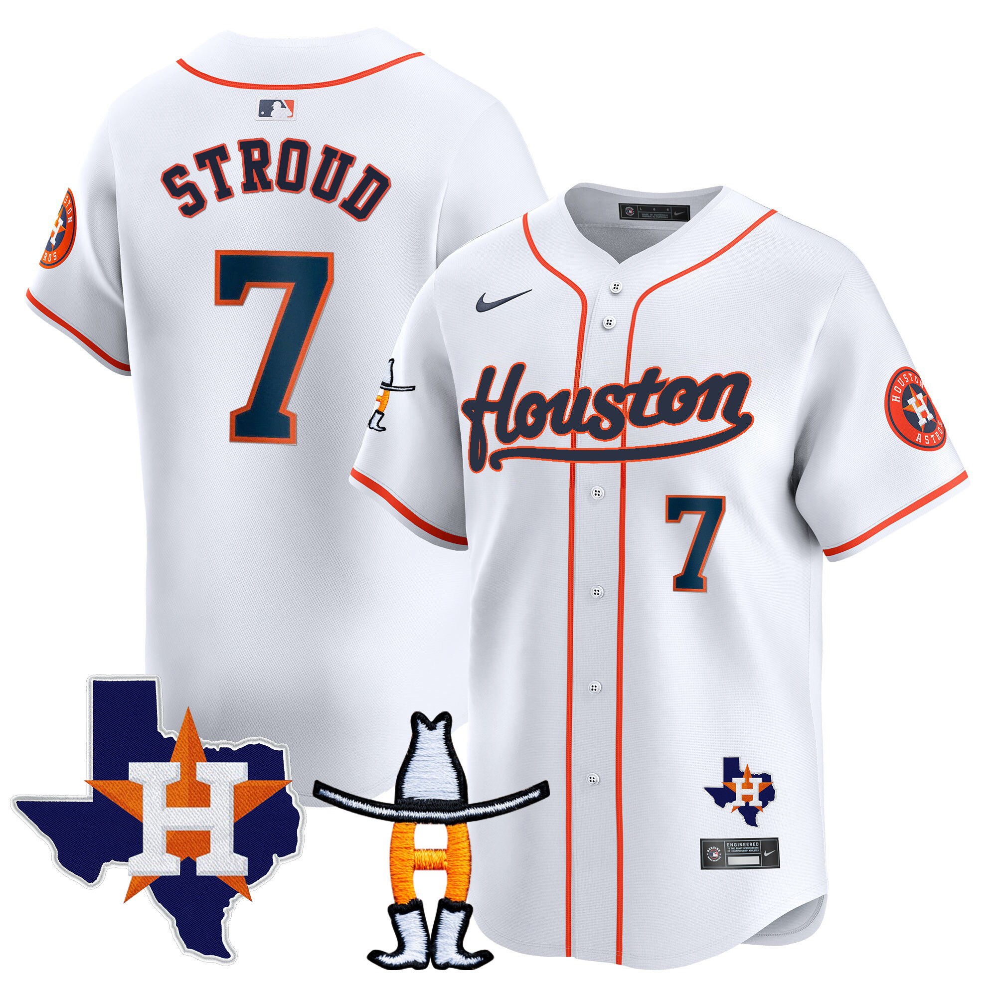 CJ Stroud Men's Houston Astros Houston Rodeo Patch Vapor Premier Limited Home Jersey - All Stitched