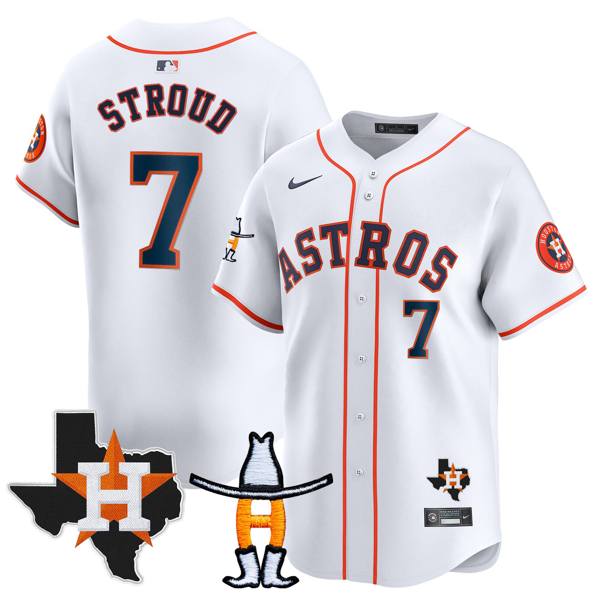 CJ Stroud Men's Houston Astros Houston Rodeo Patch Vapor Premier Limited V2 Home Jersey - All Stitched
