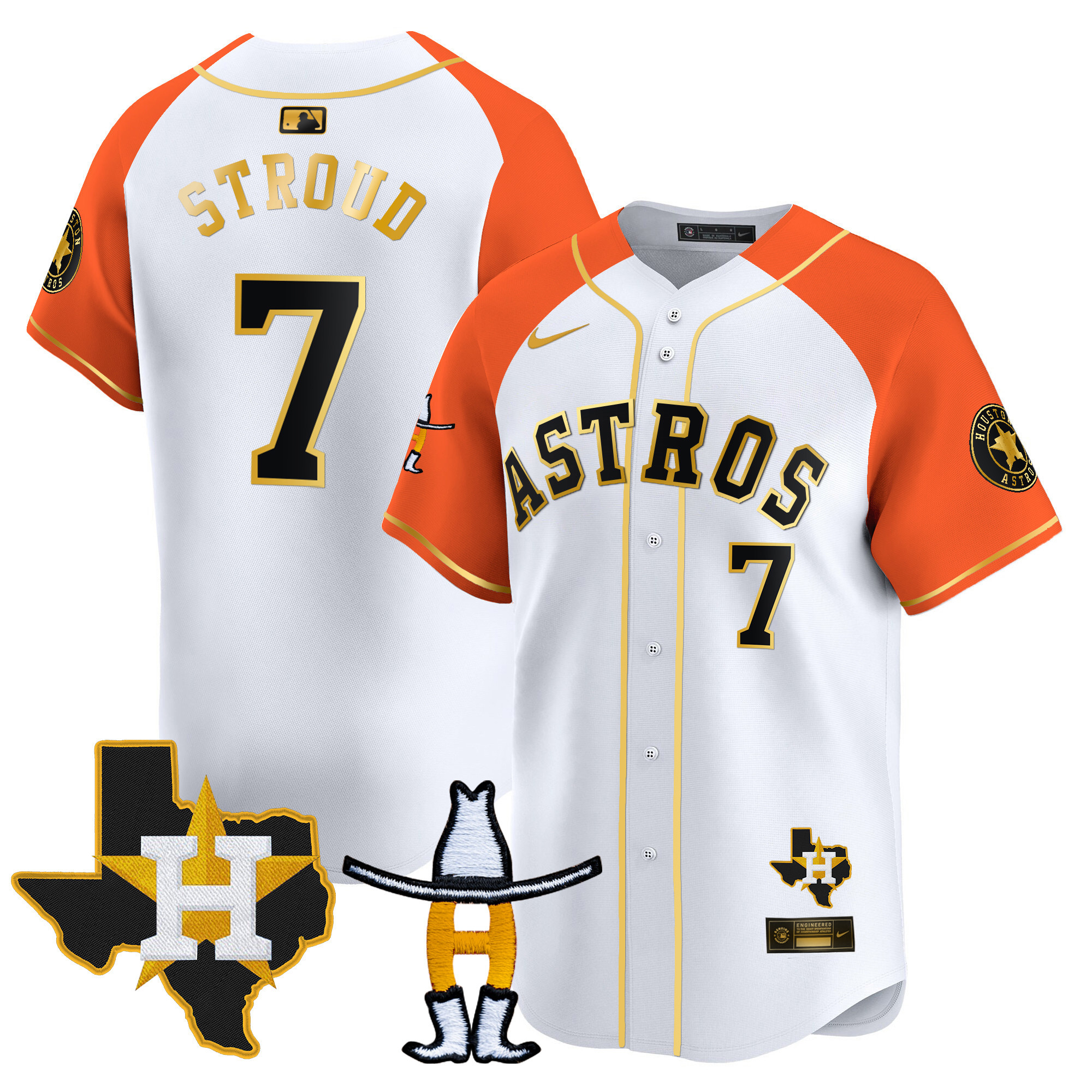 CJ Stroud Men's Houston Astros Houston Rodeo Patch Vapor Premier Limited V2 White Alternate Jersey - All Stitched