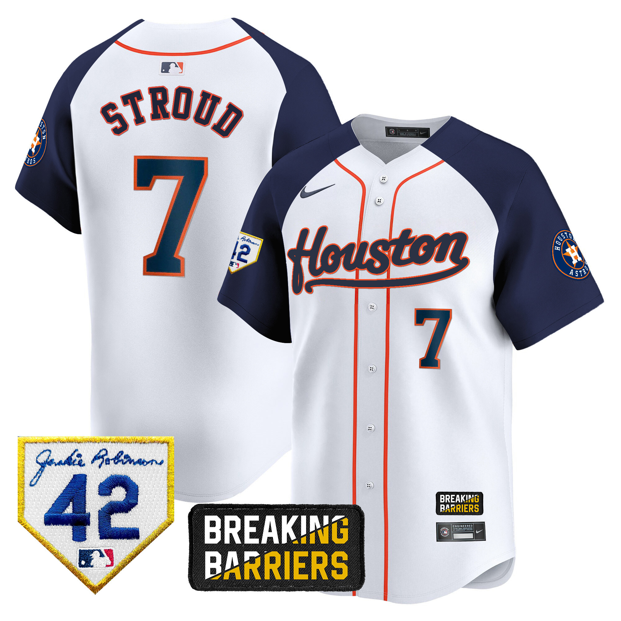 CJ Stroud Men's Houston Astros Jackie Robinson Breaking Barriers Patch Vapor Premier Limited Alternate Jersey - All Stitched