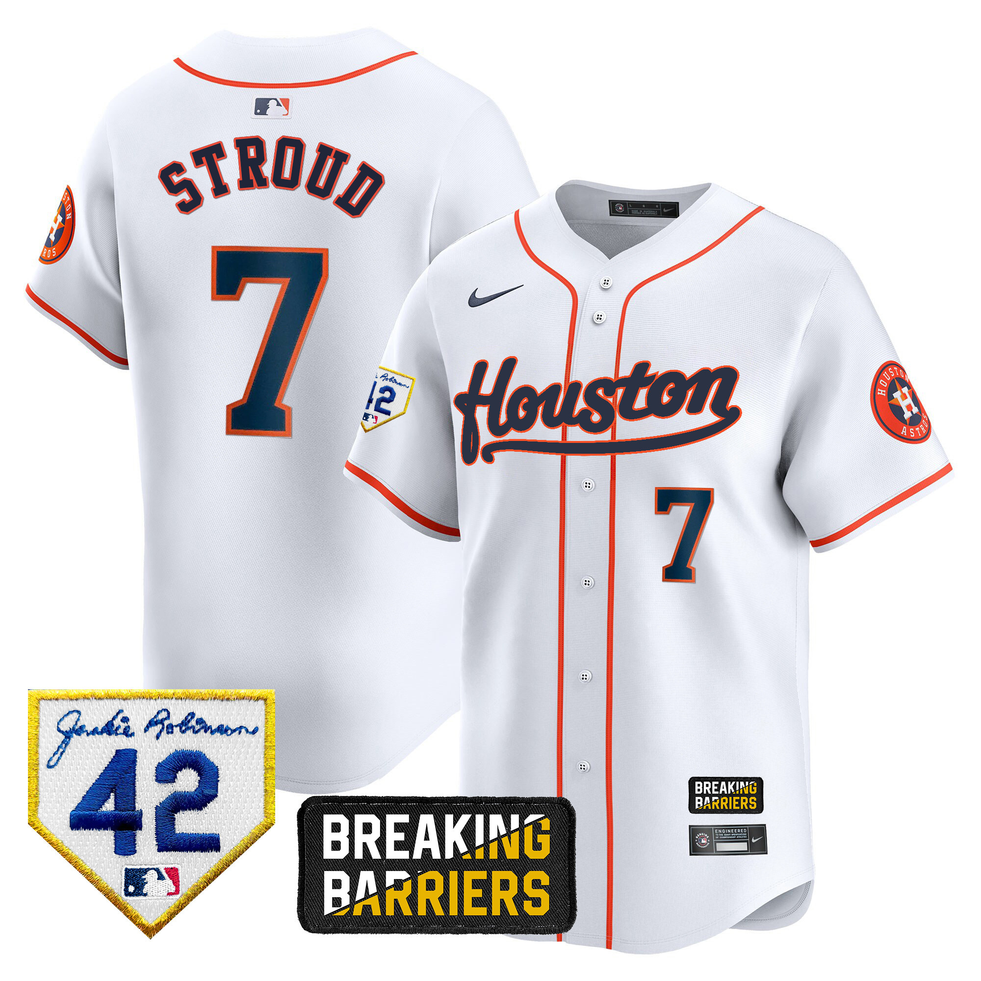 CJ Stroud Men's Houston Astros Jackie Robinson Breaking Barriers Patch Vapor Premier Limited Home Jersey - All Stitched