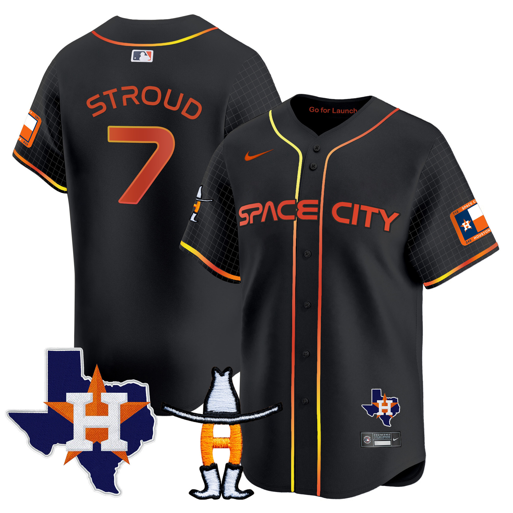 CJ Stroud Men's Houston Astros Space City Texas Patch Vapor Premier Limited Black Jersey - All Stitched