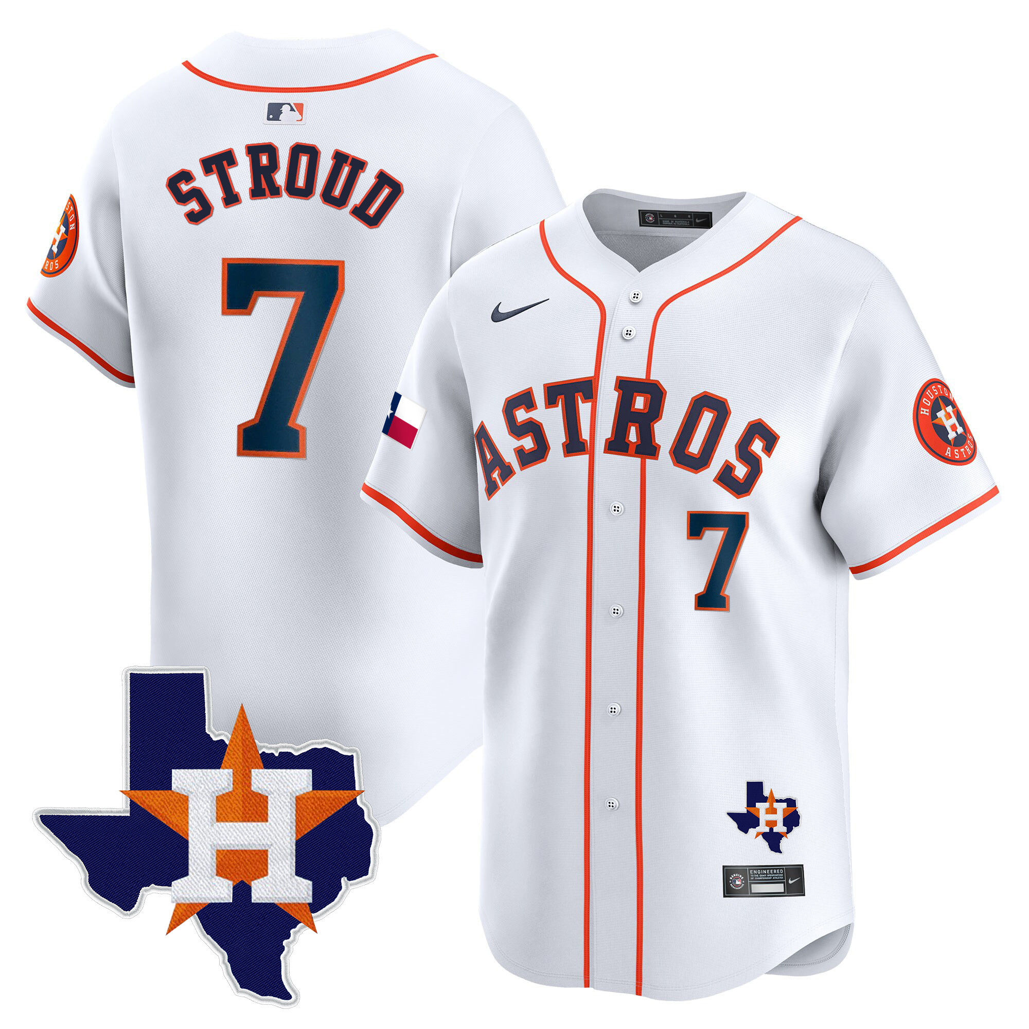 CJ Stroud Men's Houston Astros Texas Patch Vapor Premier Limited Home Jersey - All Stitched