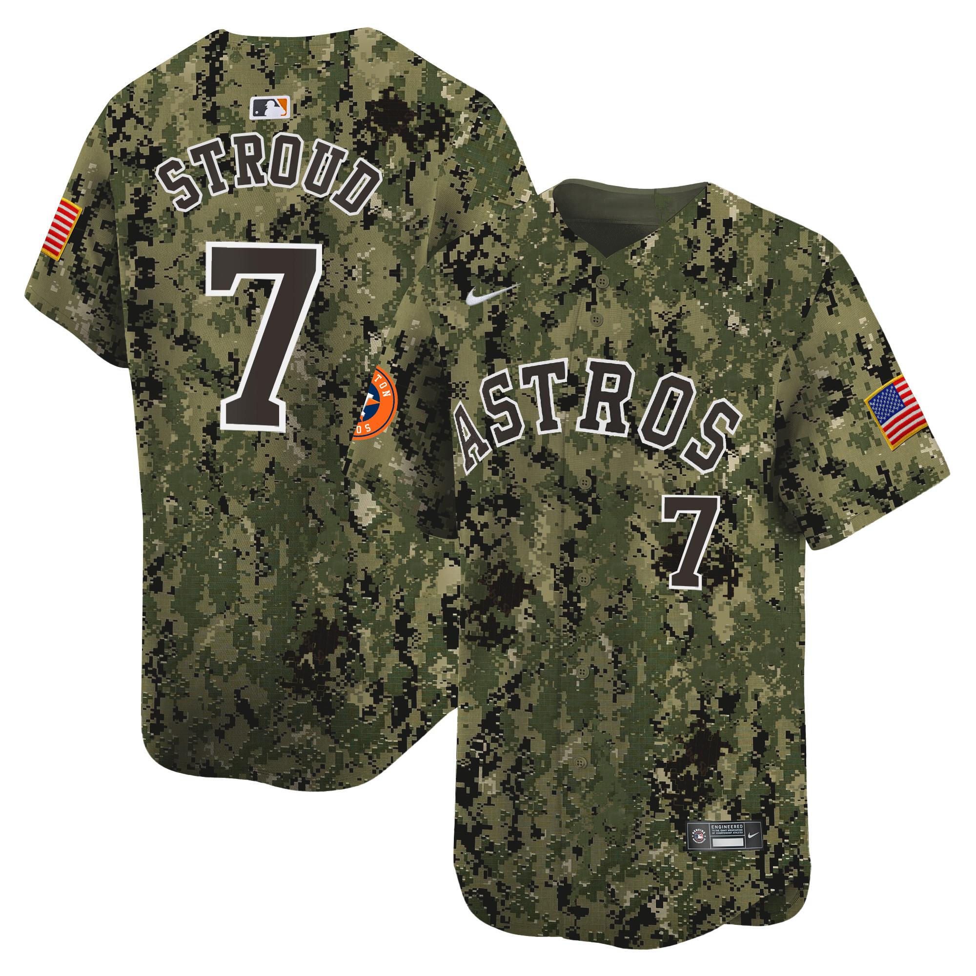 CJ Stroud Men's Houston Astros USMC Alternate Vapor Premier Limited Woodland Jersey - All Stitched